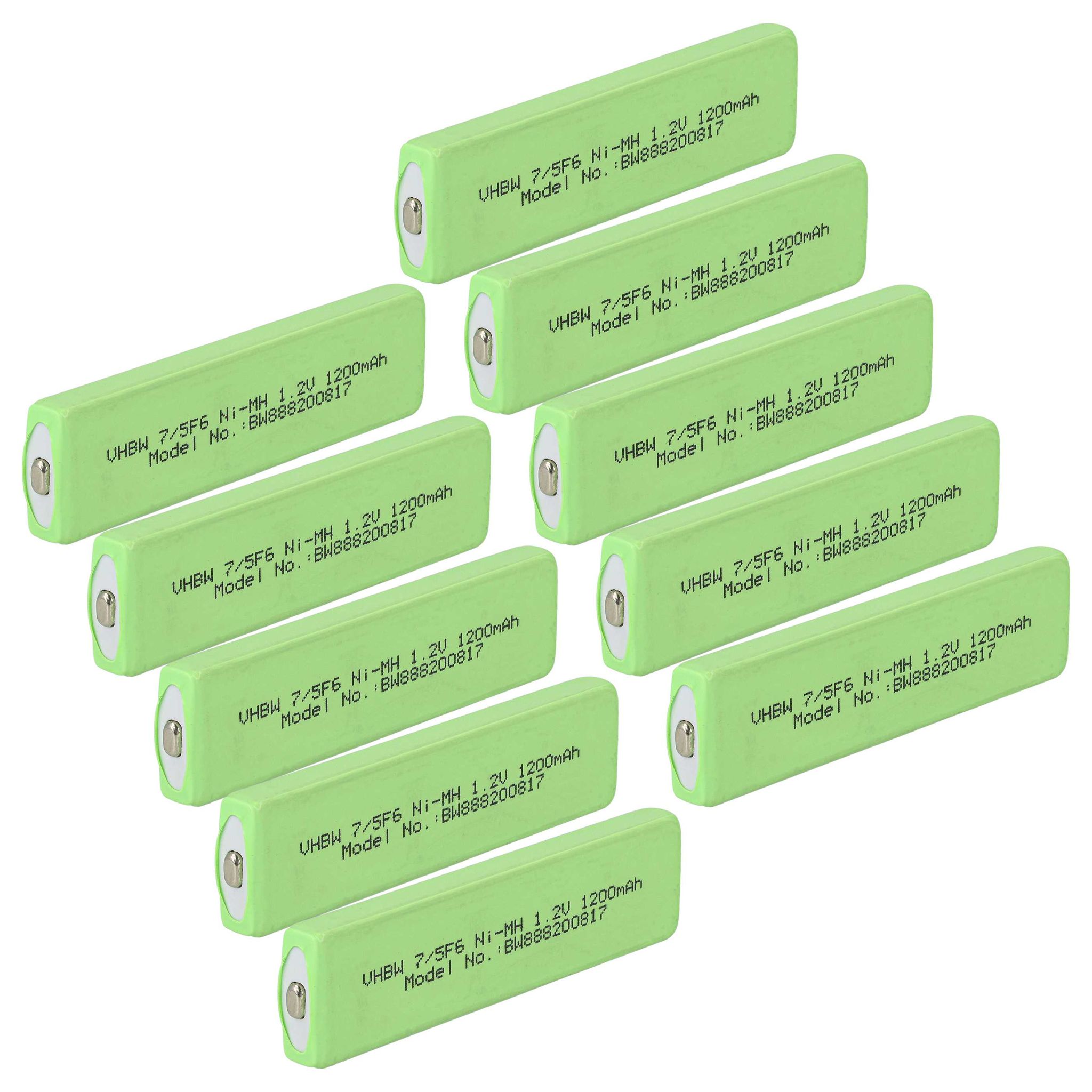 Vhbw - 10x Celle Batteria Compatibile Con Sharp Ad-n55bt, Im-dr580h, Im-dr80 Lettore Cd/minidisc (1100mah, 1,2v, Nimh), Button Top, 7/5f6 VHBW