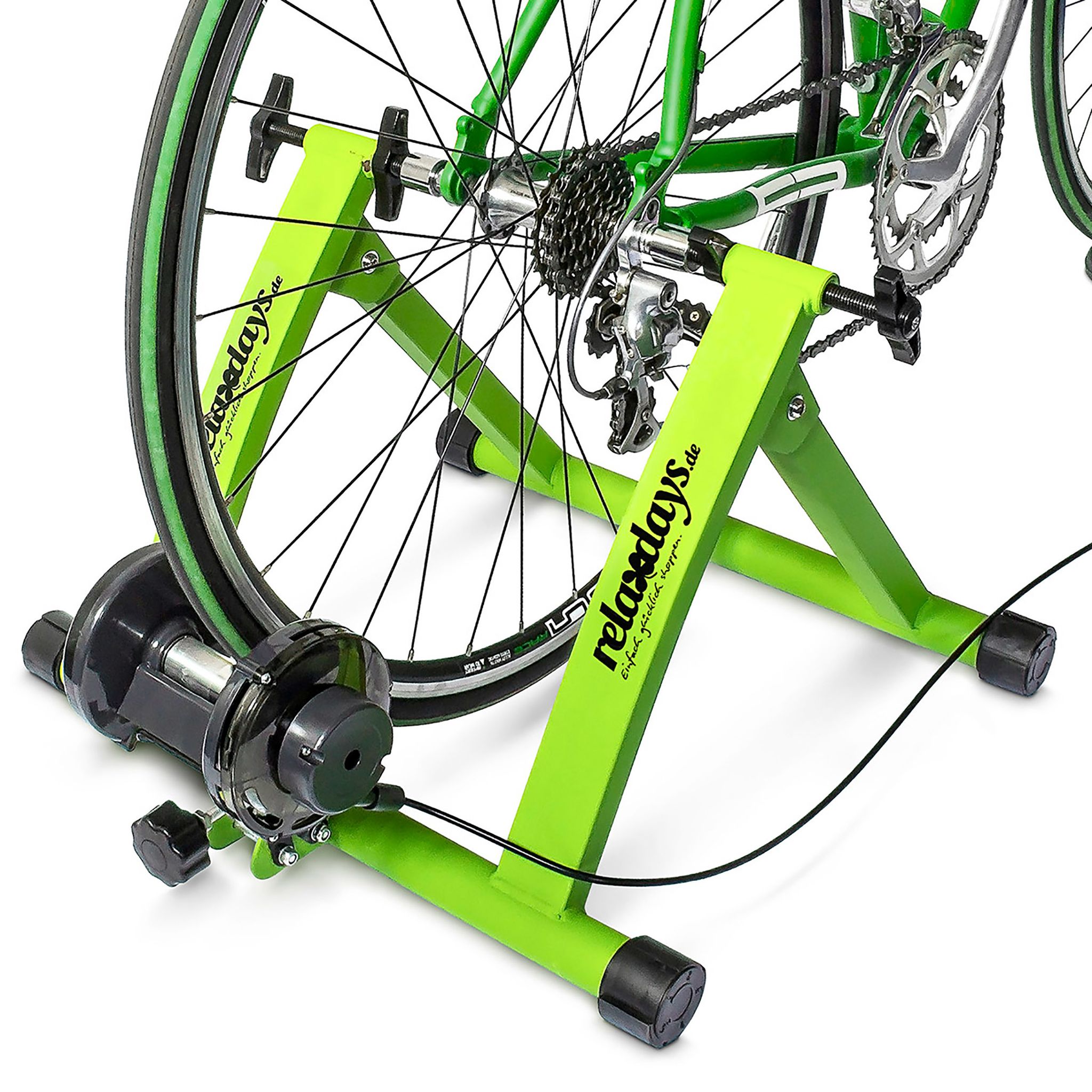 Relaxdays Grün Rollentrainer Inklusive 6 Gänge-Schaltung, Für 26-28 Zoll, Bis 120 Kg Belastbar, Indoor Fahrradfahren,
