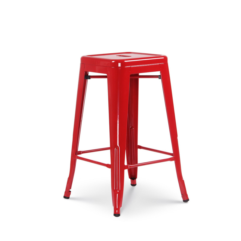 Kosmi - Tabouret De Bar Style Industriel Rouge Brillant - Hauteur 66 Cm