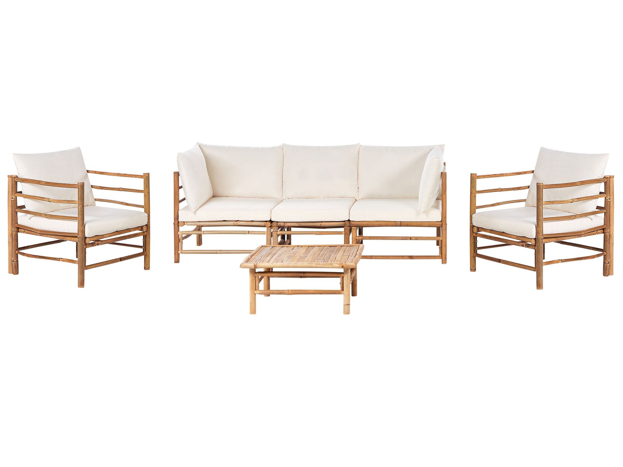 Beliani Garden Lounge Set With Table 5 Seater Cerreto Bamboo Wood Off-white