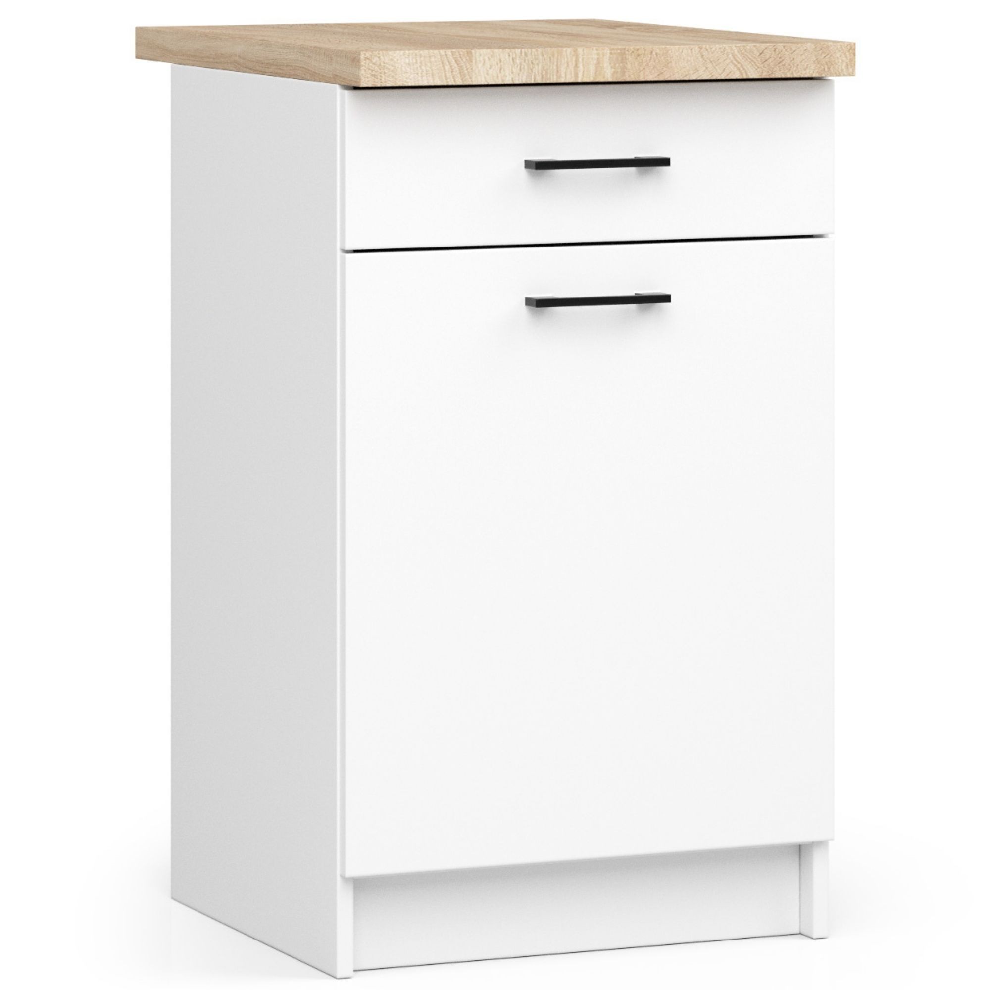 Armoires De Cuisine Basse Akord S50 Oliwia Blanc 50 Cm 1 Porte 1 Tiroir Façade Blanche 2 Étagères 50x46x85 Cm