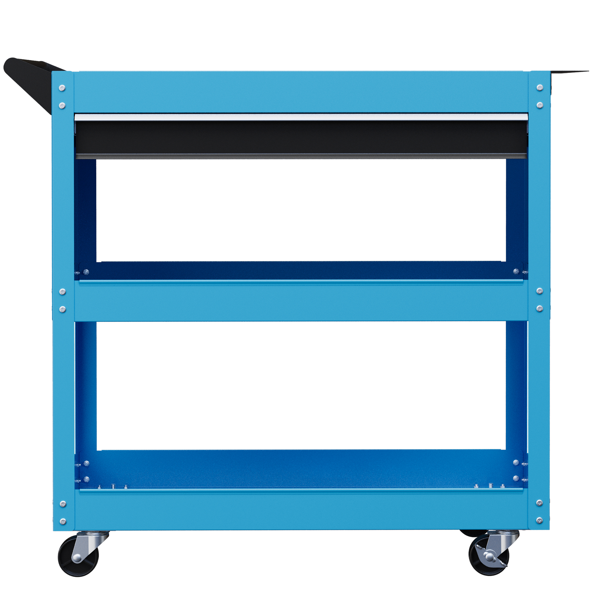 Chariot à outils 3 niveaux en acier, 82 x 35 x 76 cm, charge 60 kg, 4 roues dont 2 freins, bleu
