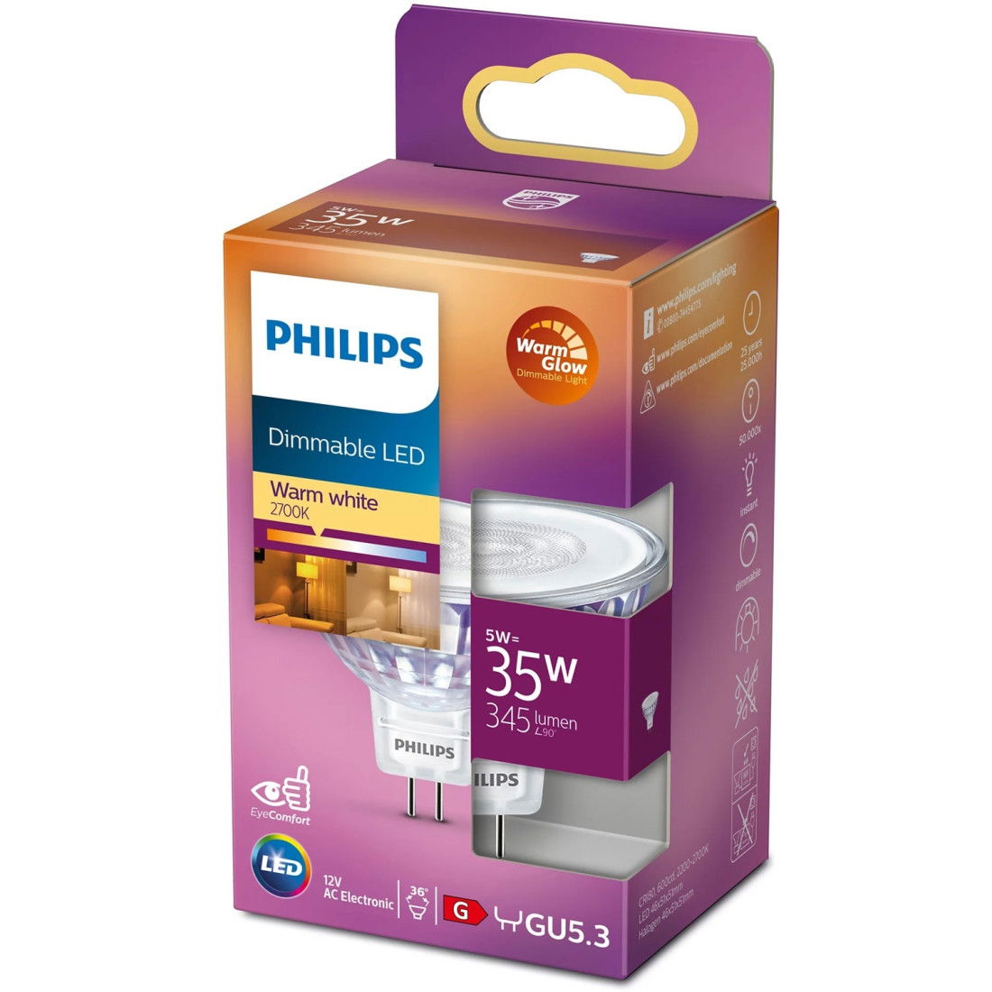 Philips - Led 77399100 Led Eek G (a - G) Gu5.3 Reflektor 5 W = 35 W Warmweiß (ø X L) 5.05 Cm X 4.45 Cm
