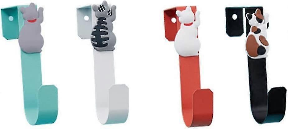 Crochet de porte en forme de chat, acier inoxydable et PVC, noir, lot de 4