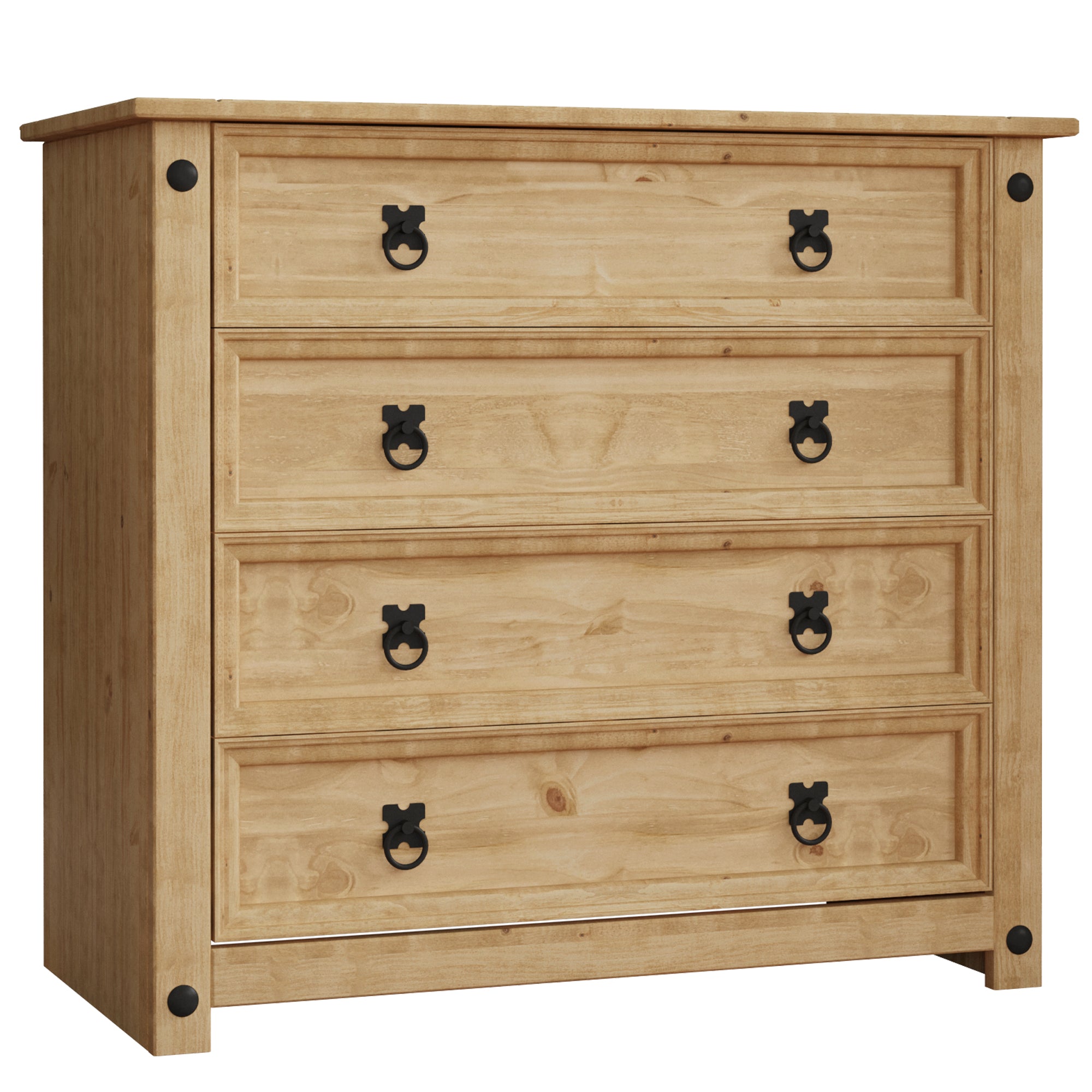 Home Discount – Commode Rustique 4 Tiroirs En Pin Massif – Dimensions H