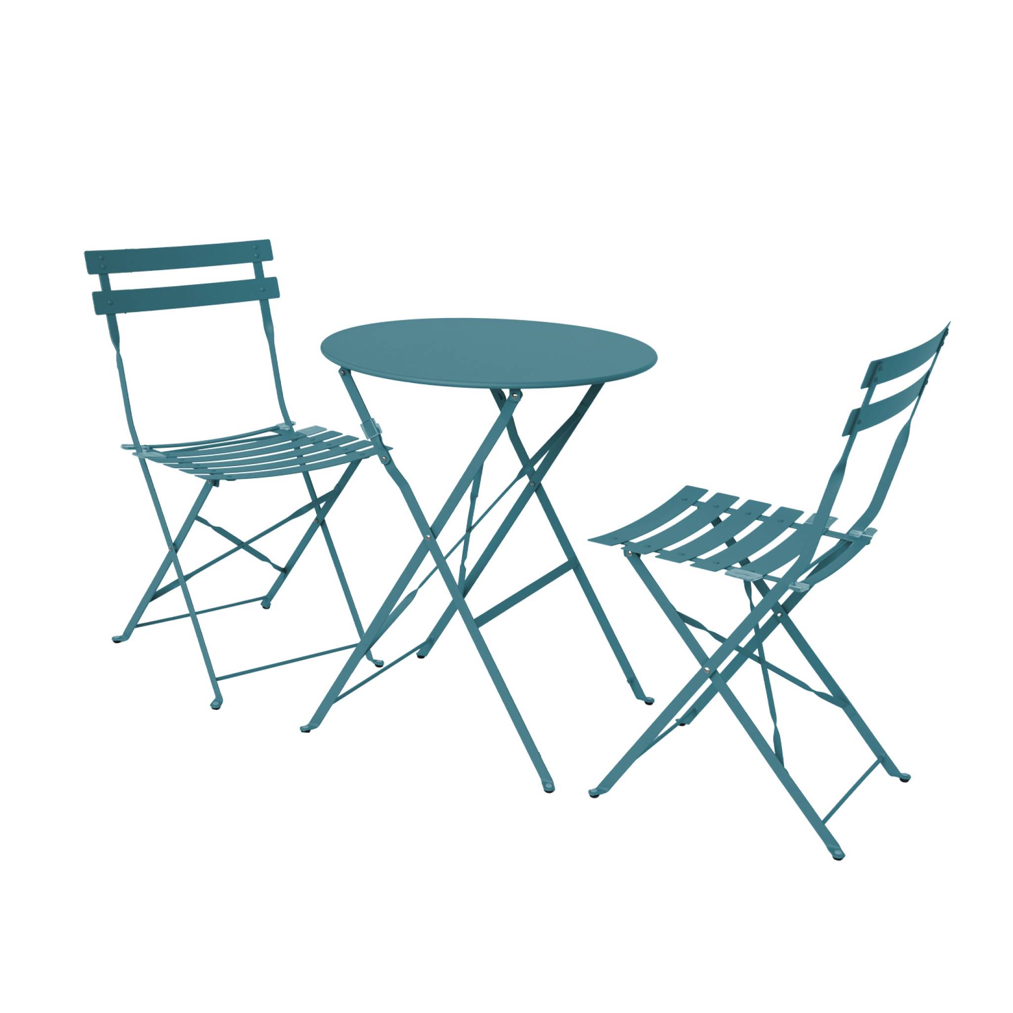Sweeek – Ensemble Table Et Chaise De Jardin Pliant – 2 Assises Bleu