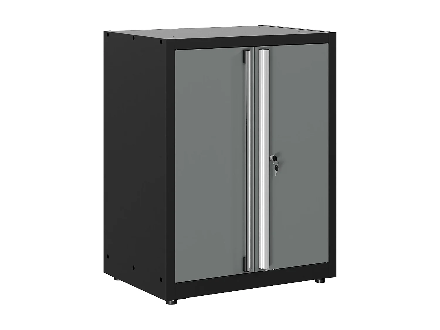 Armoire basse d'atelier en acier, 2 portes et 2 étagères, L75 x P53 x H95 cm, gris anthracite