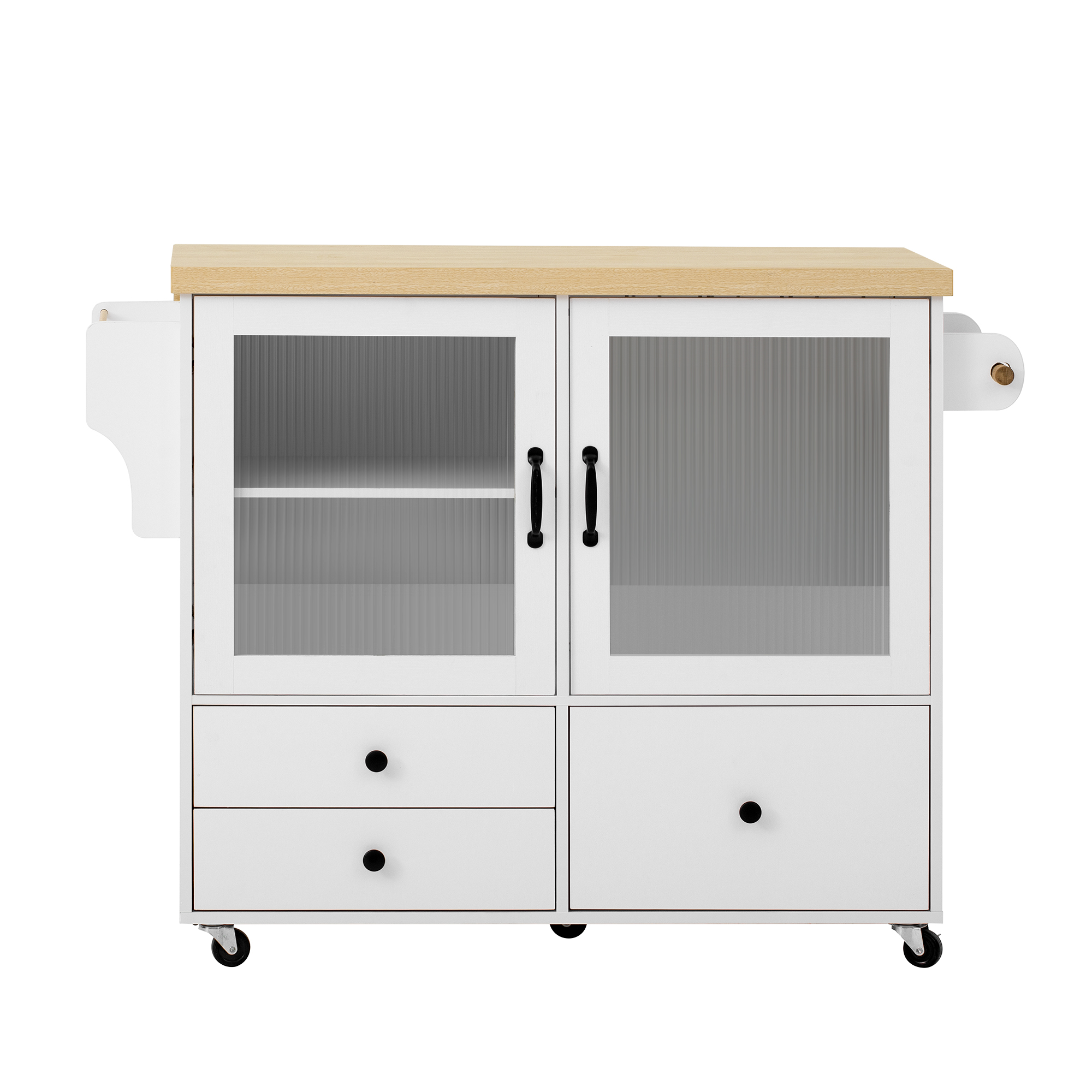 Stilvora Küchenwagen Mit 2 Türen, Schubladen, Klappbarer Arbeitsplatte, Handtuchhalter Und Weinglashalter, Mdf, 100 X 42-70 X 91, 5 Cm