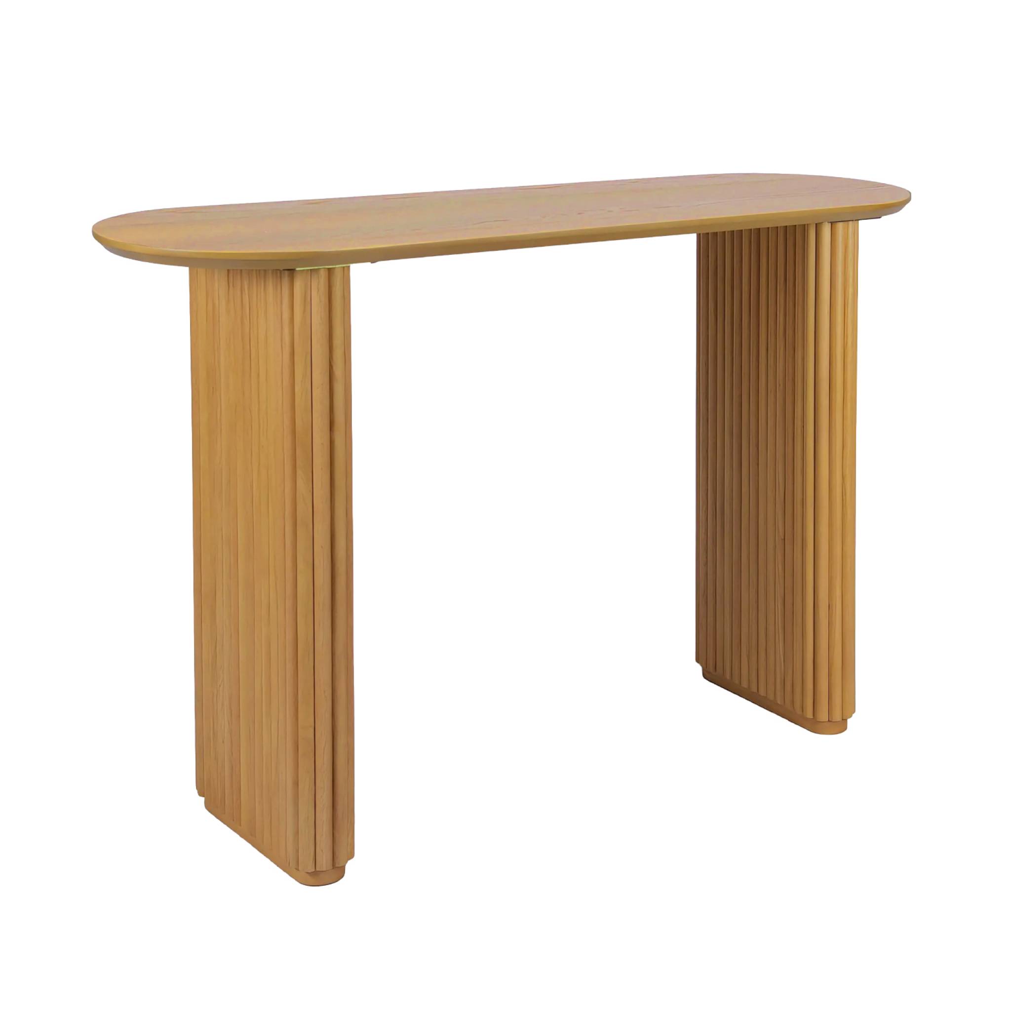 Sweeek Oval Console Rubberwood And Oak-effect Veneer Natural 120x38x75 Cm - Gabrielle