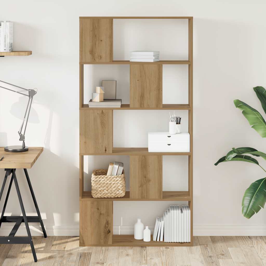 Bibliothèque 5 Niveaux-étagère De Rangement Chêne Artisanal Bois