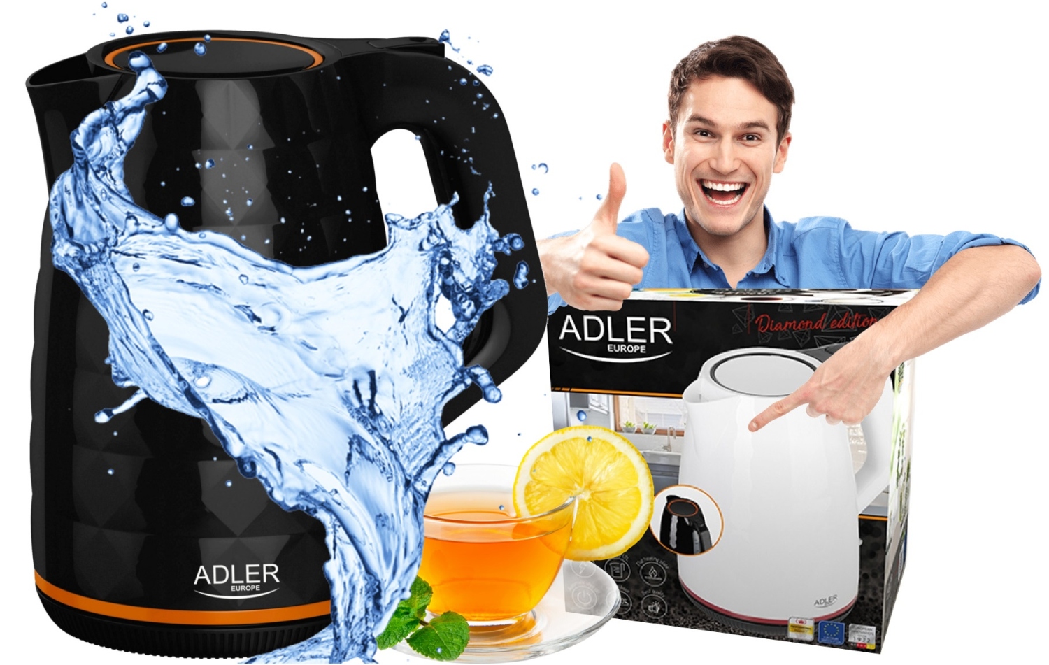 Elektrischer Teekocher Wasserkocher Wasser-Kocher 1,7Liter 2200W Adler AD1277b - Bild 5