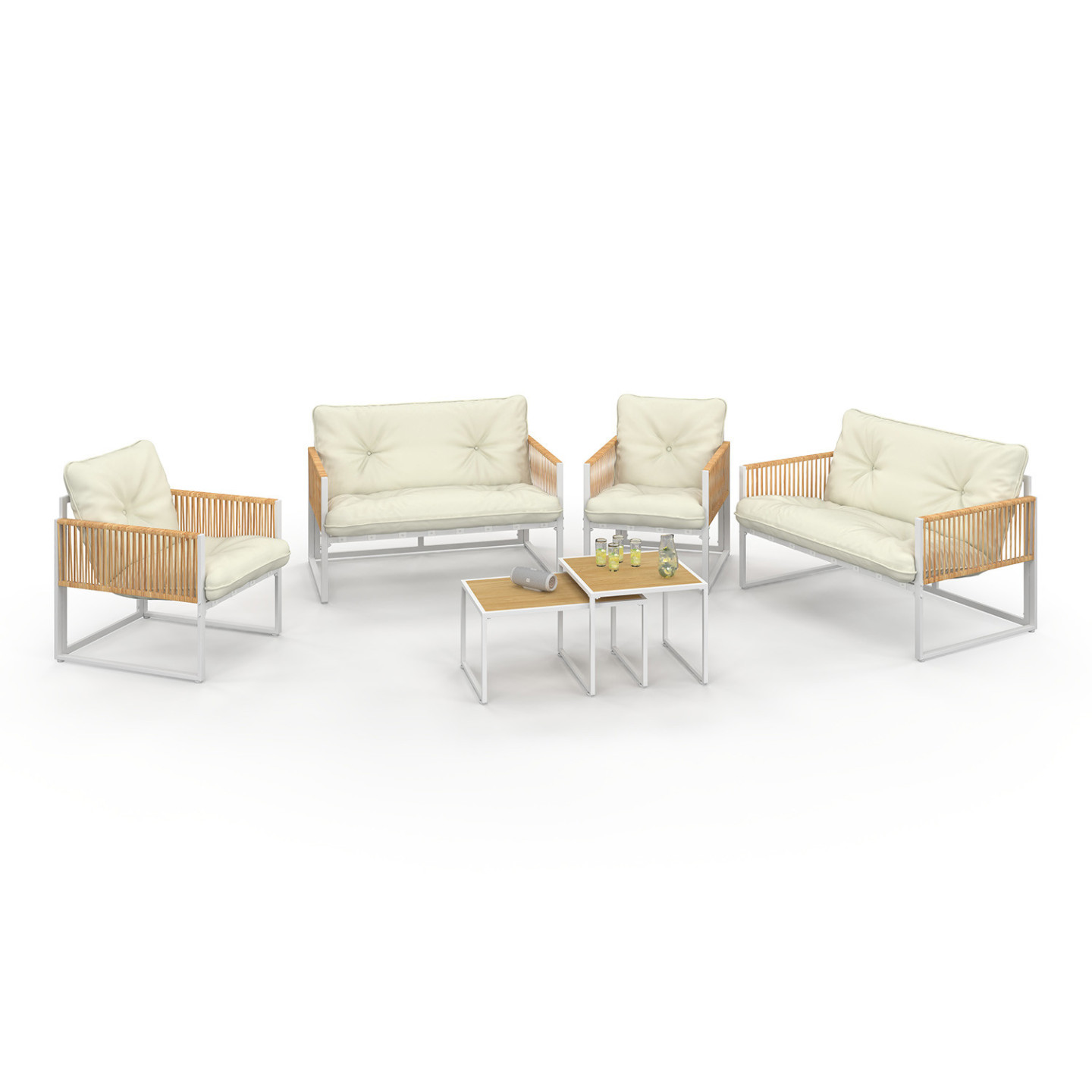 Idmarket – Salon De Jardin Bas 6 Places – Structure Métal Blanc