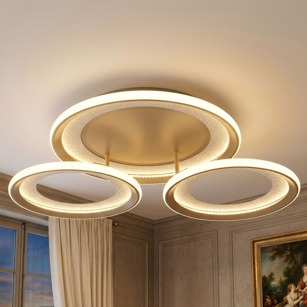Led Deckenleuchte Deckenlampe Flurlampe Schwenkbare Ringe Sand Metall L 62,5 Cm