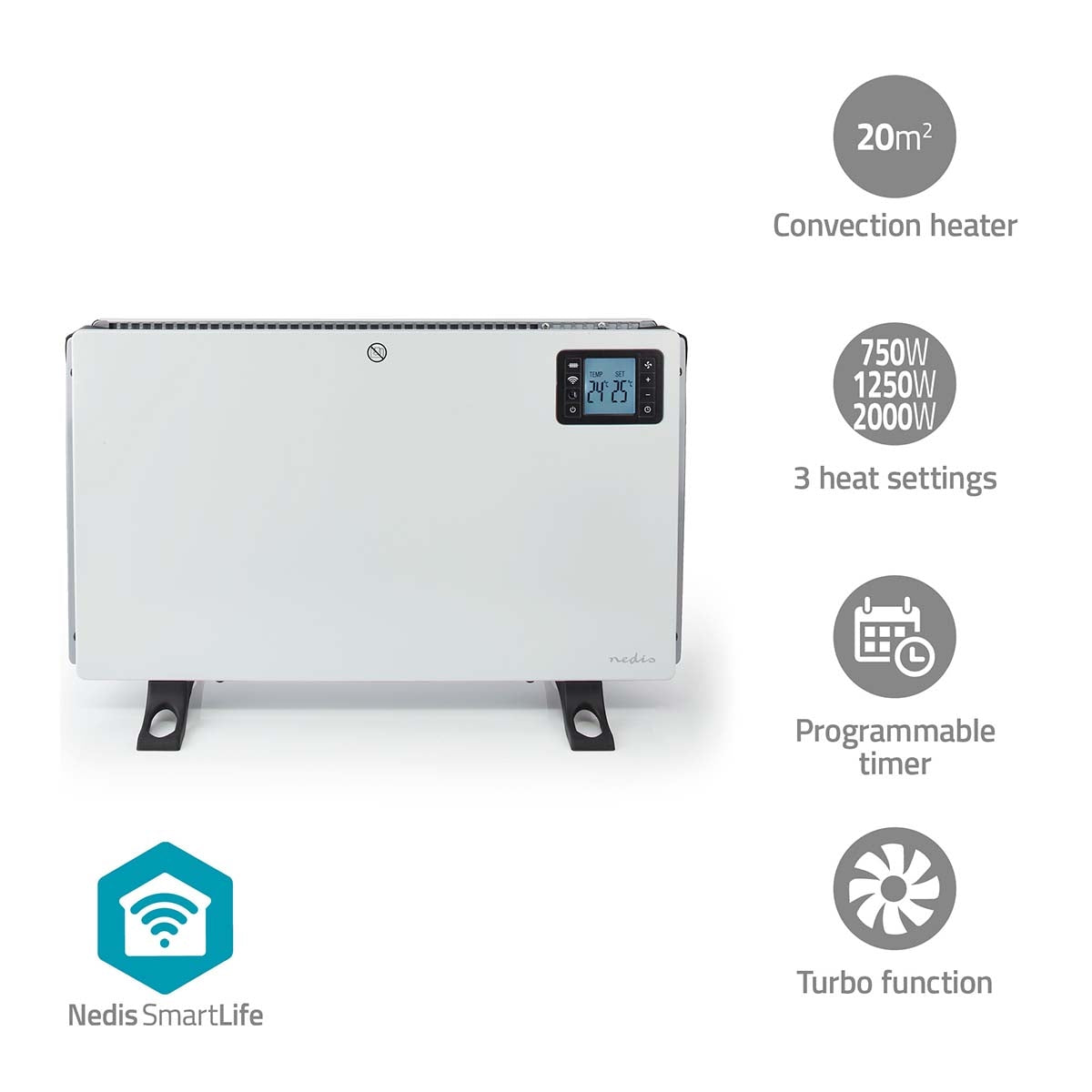 Smartlife Konvektionsheizung Wi Fi 2000 W 3 Heizstufen Lcd 5 - 37 C Einstellbarer Thermostat Wei