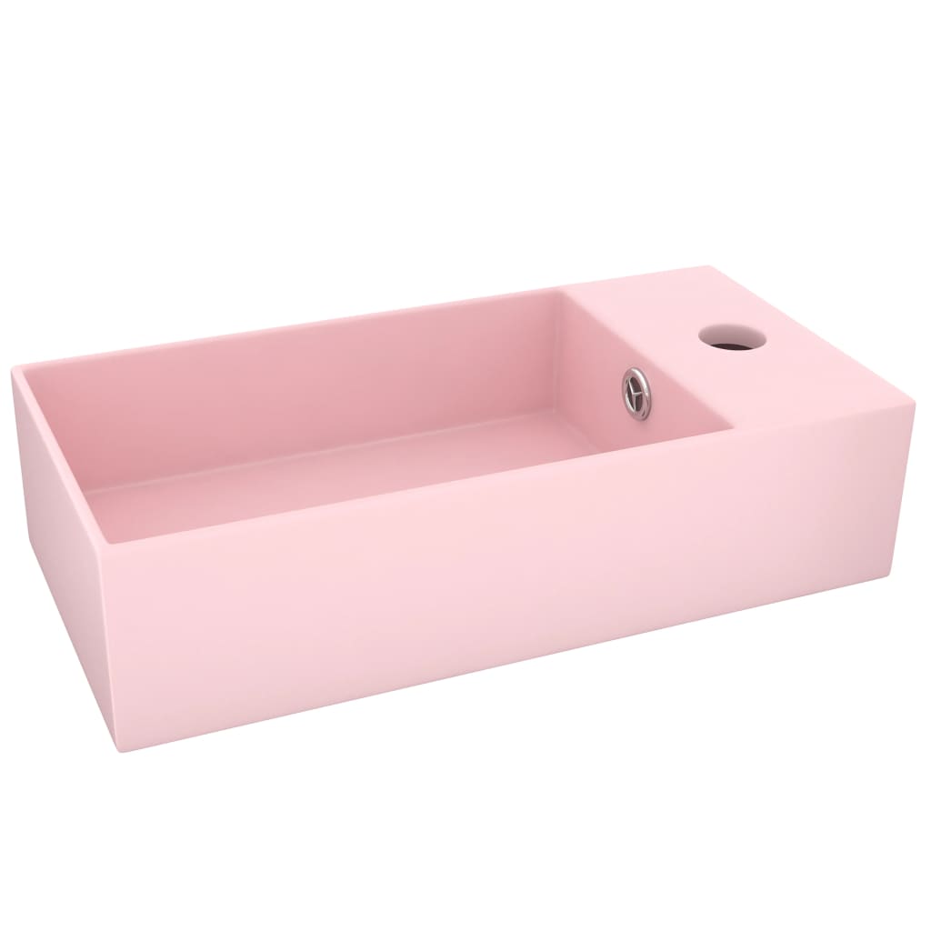 Bathroom Sink With Overflow Ceramic Matt Pink Vidaxl