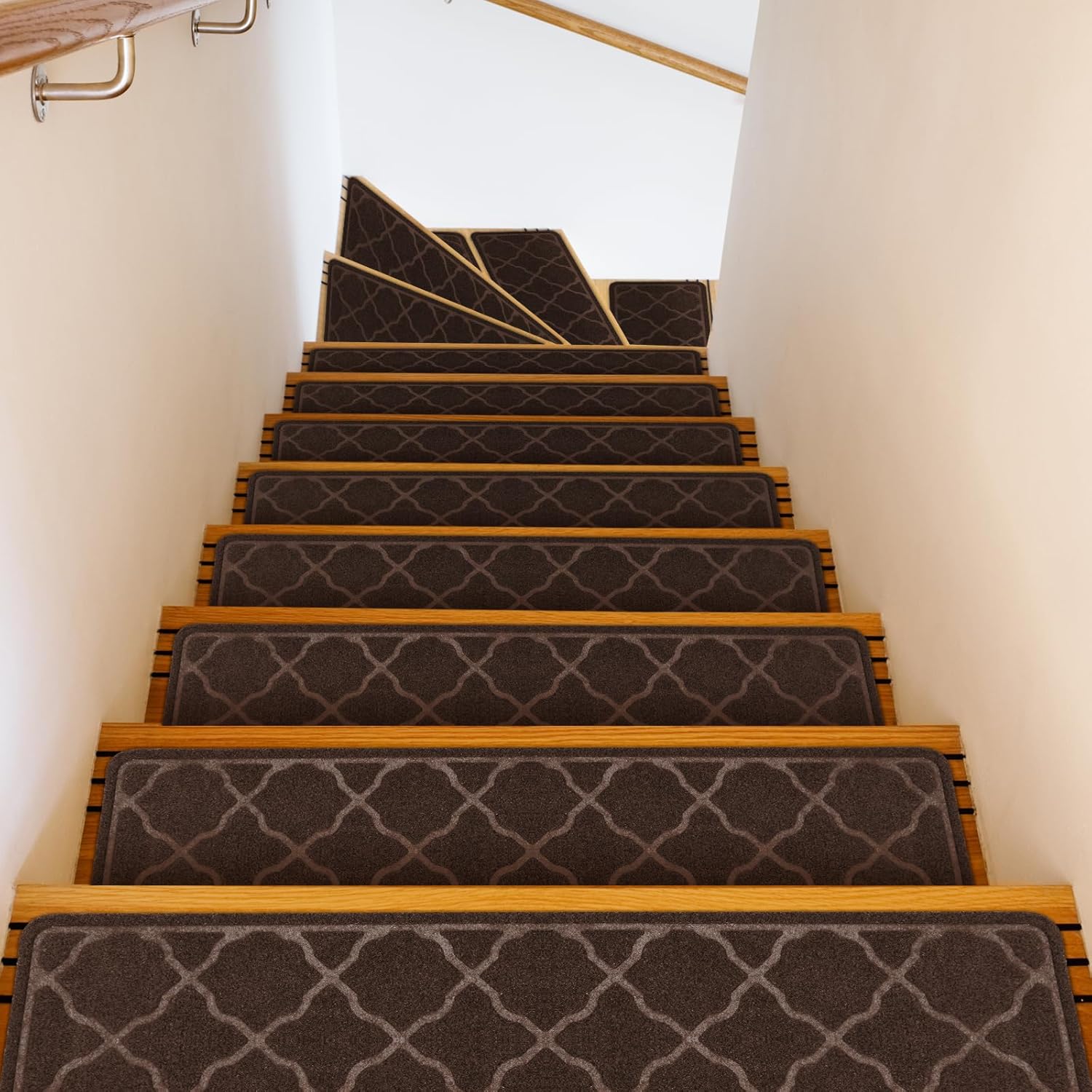 Tapis d'escalier antidérapant autocollant 76x20 cm en polyester, TPR, lot de 4