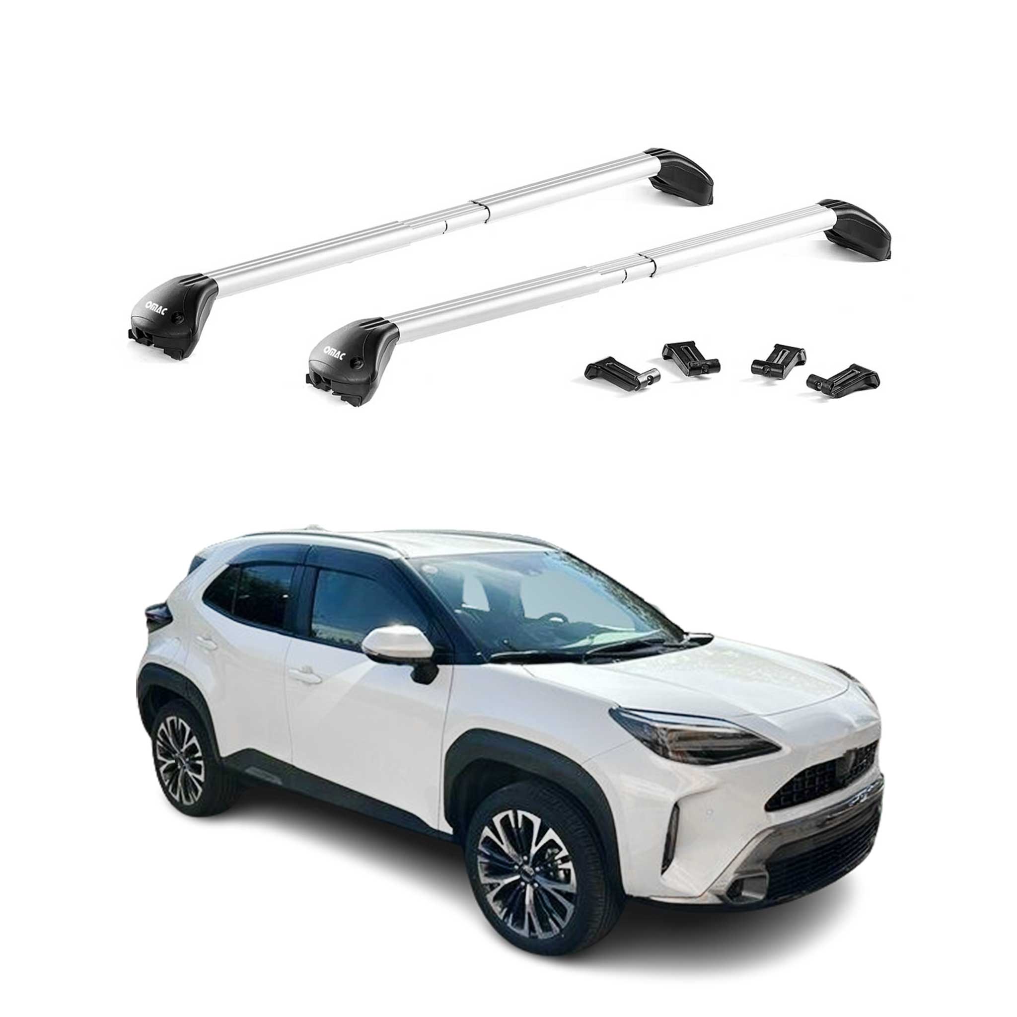 Omac Dachträger Querträger Tüv Geprüft Für Toyota Yaris Cross Xp210 2021-2026 – Abschließbar (4 Schlösser) – Max 100 Kg – Robuste Befestigung Silber 8683828940318