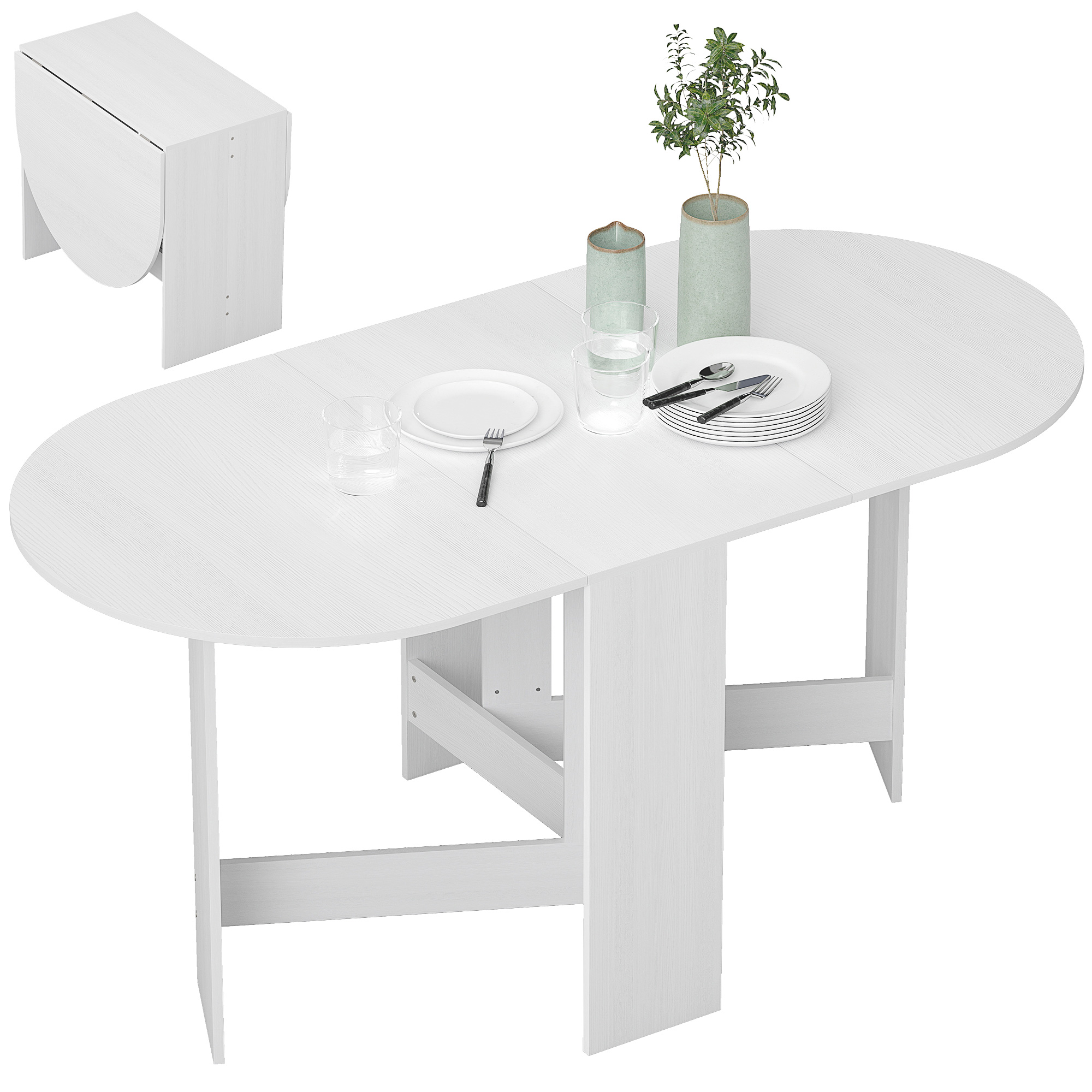 Homcom – Table À Manger Extensible Ovale – Pliable Jusqu'à 6 Personnes