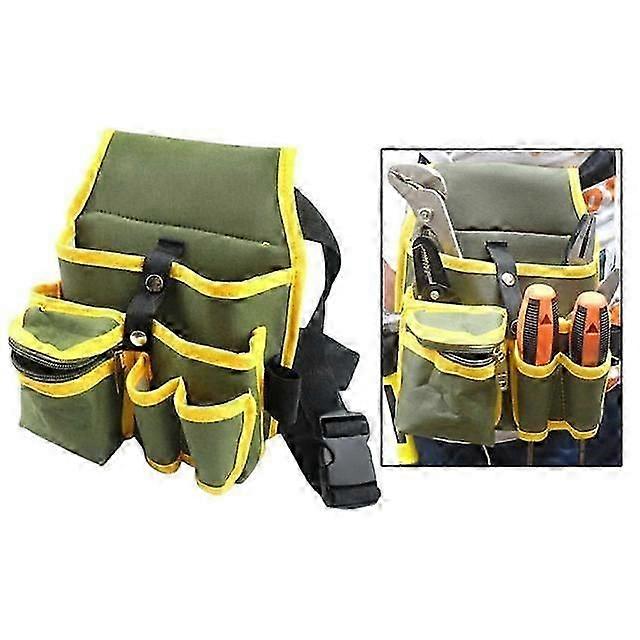 Sacoche à outils de ceinture en tissu Oxford, poches et passants porte-marteau, vert, 205 x 120 x 145 mm