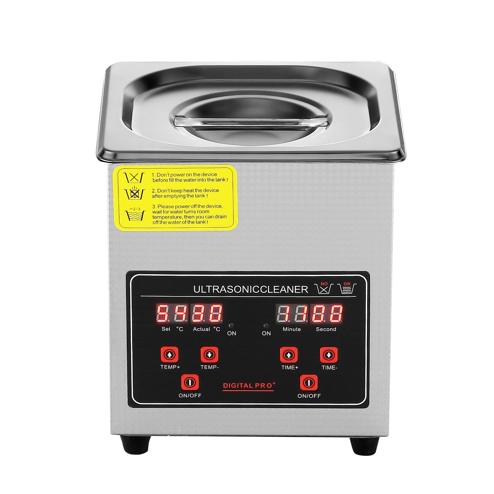 Nettoyeur à ultrasons 2 L avec chauffage et minuterie numérique, cuve et panier inox SUS304, 40 kHz, pour bijoux, lunettes et montres