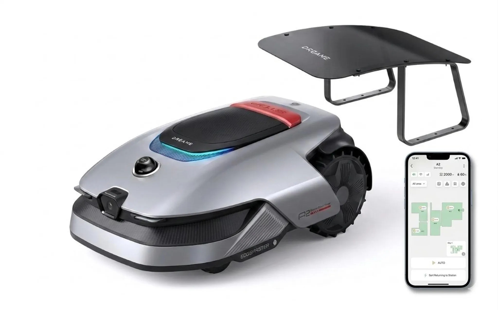 Dreame - A2 1200 Mahroboter Mit Mähroboter-Garage– Kabellos Ohne Rtk, Fur Flachen Bis Zu 1200 M², Mit 360° 3D-Lidar & Ki-Vision, Steigfahigkeit Bis Zu 50% (26,5°), U-Formiger Mahpfad