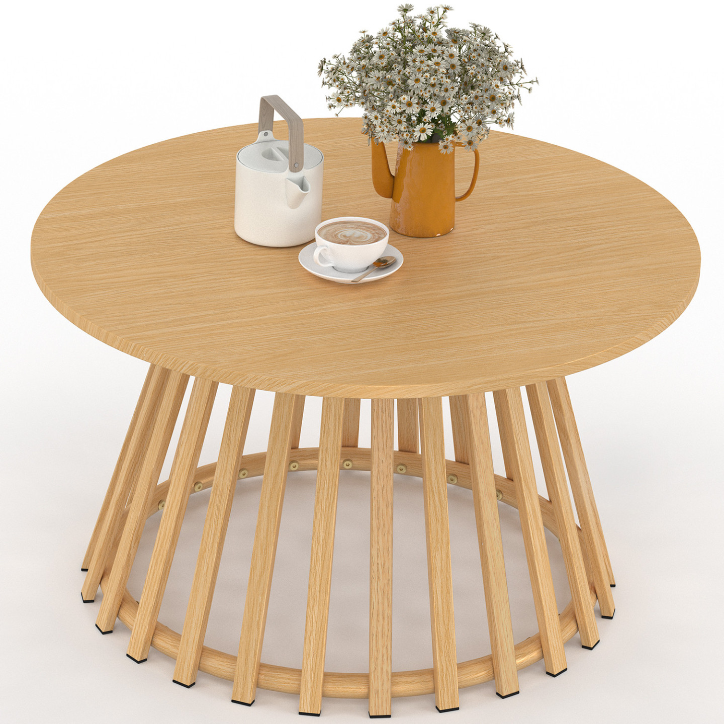 Table Basse De Jardin Ronde 70 Cm Solal Avec Pied Lattes En Métal Effet