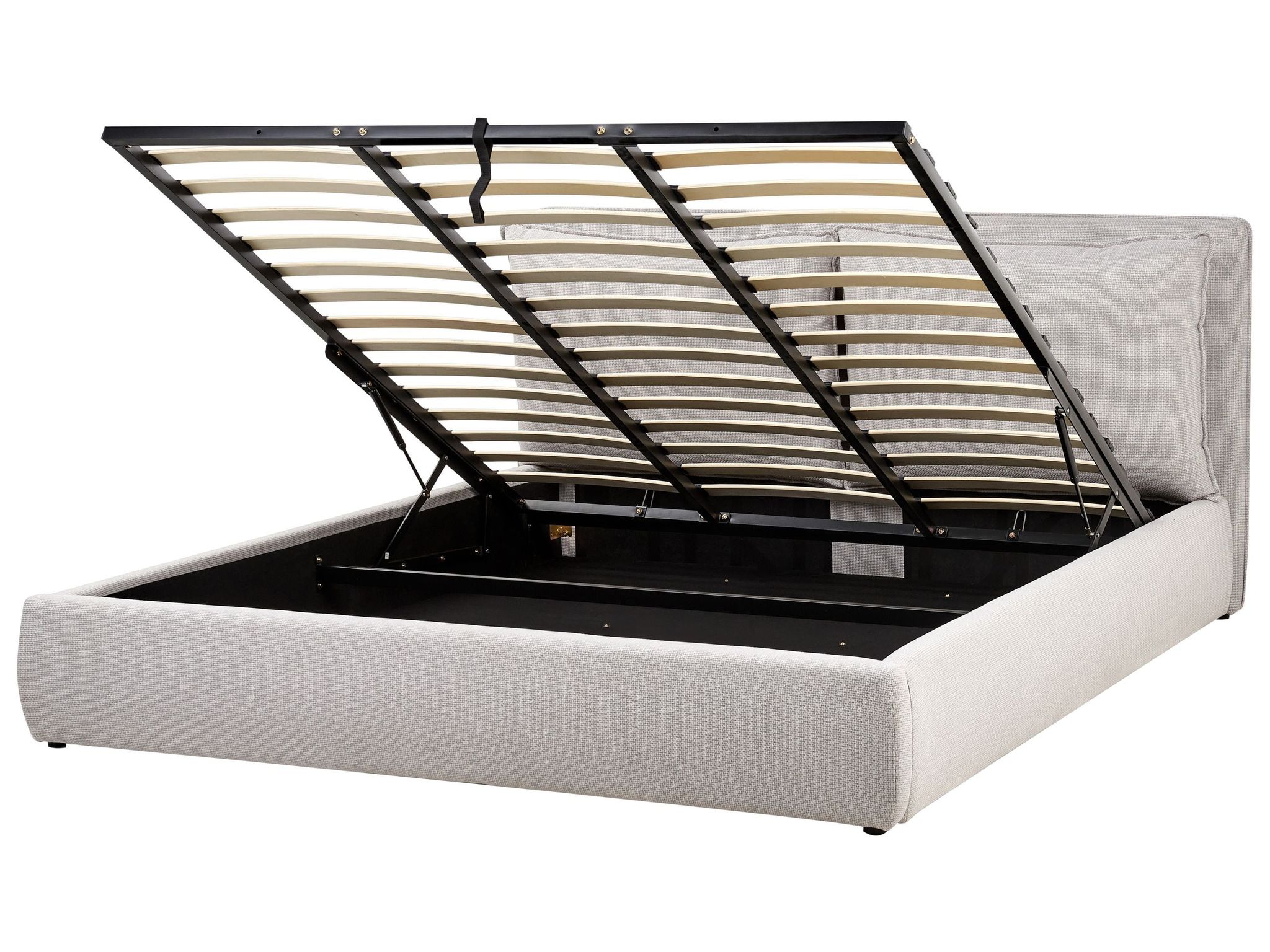 Beliani Ottoman Bed Fabric Bajonna 180 X 200 Cm (eu Super King) Light Grey