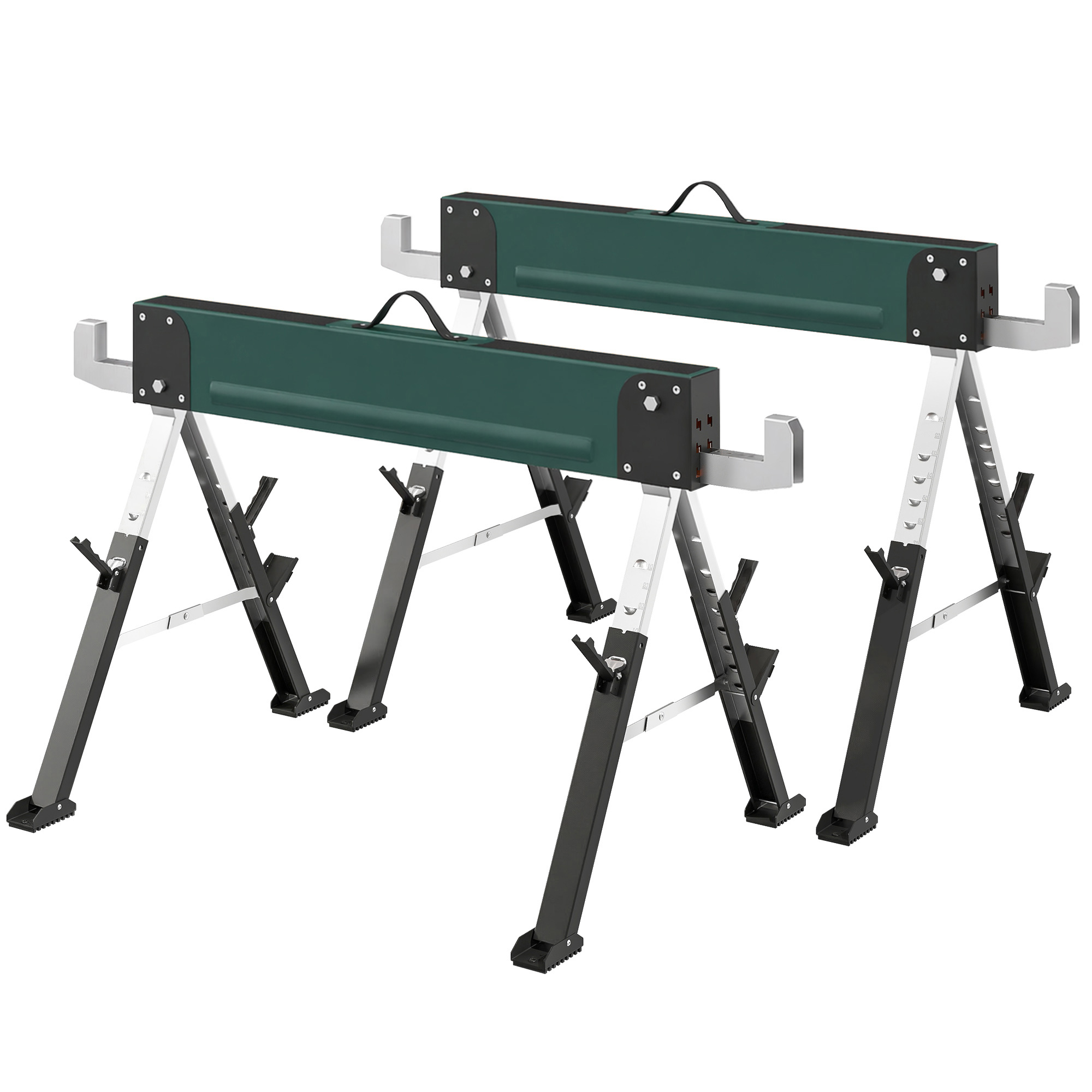 Tréteaux pliables en métal, hauteur réglable 64-81 cm, charge max 1160 kg, poignée de transport, lot de 2