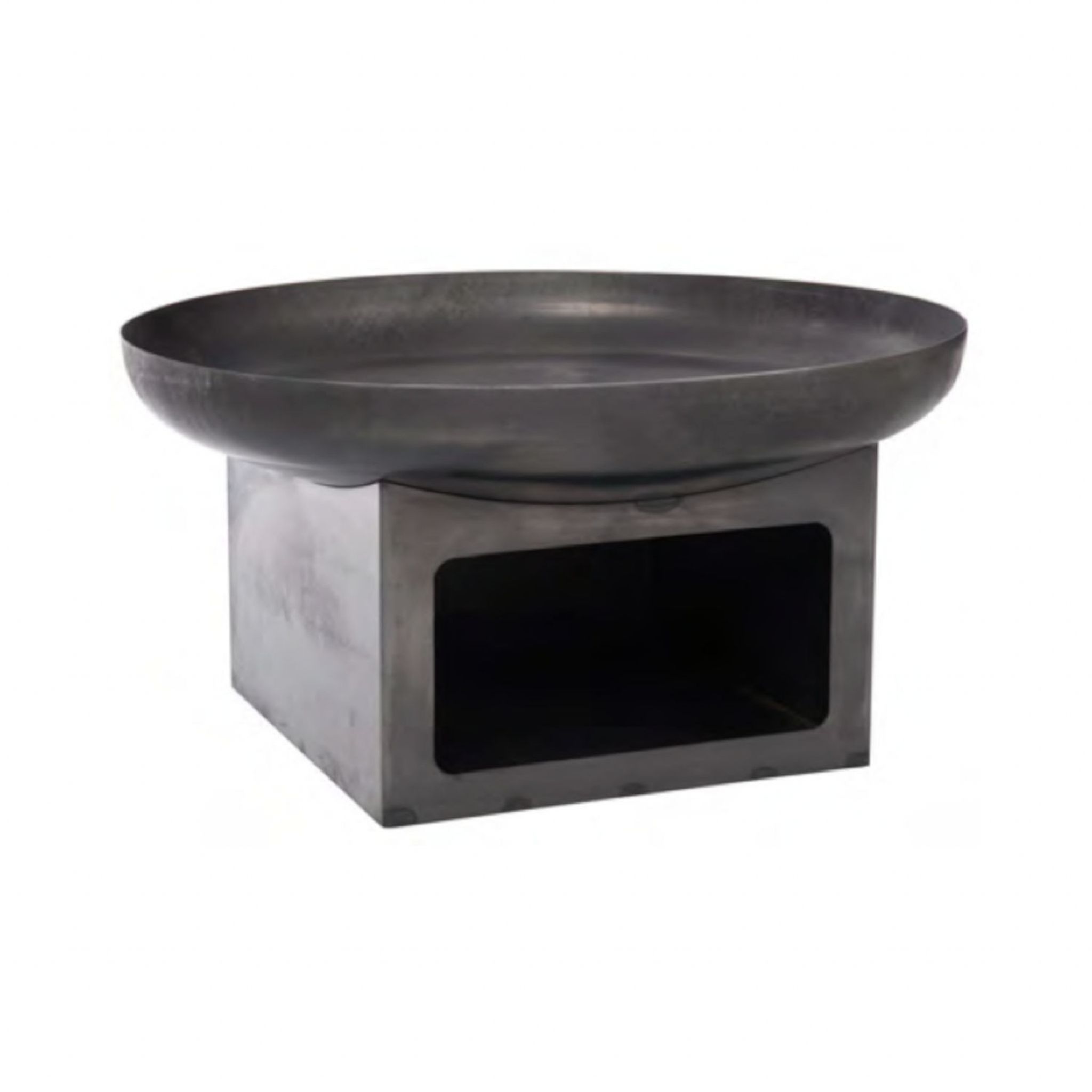 Redfire Schwarz - Feuerstelle Juva Industrial 80 Cm Stahl-Feuerschale Inkl. Holzlagerung