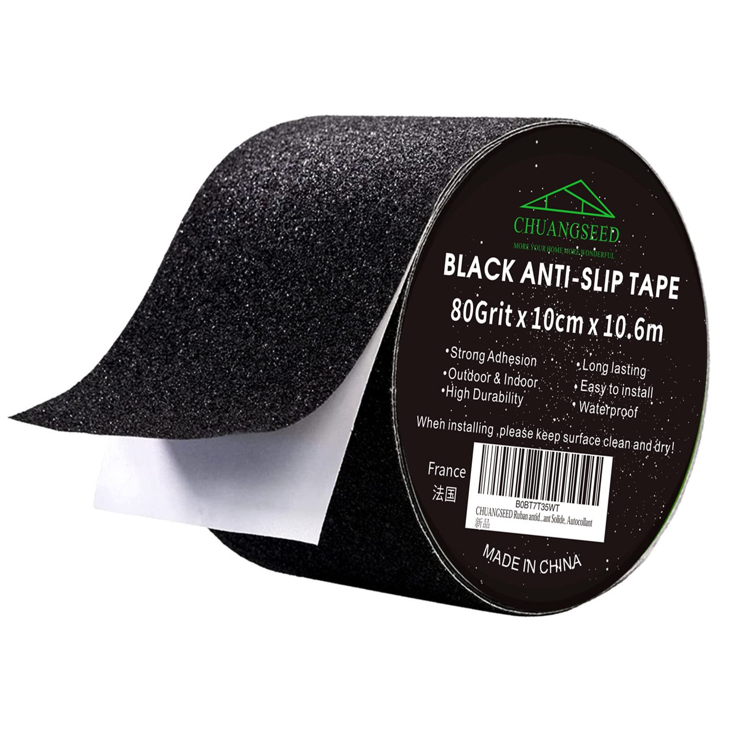 Ruban antidérapant adhésif noir 10 cm x 10,6 m, pour intérieur et extérieur, marches et escaliers
