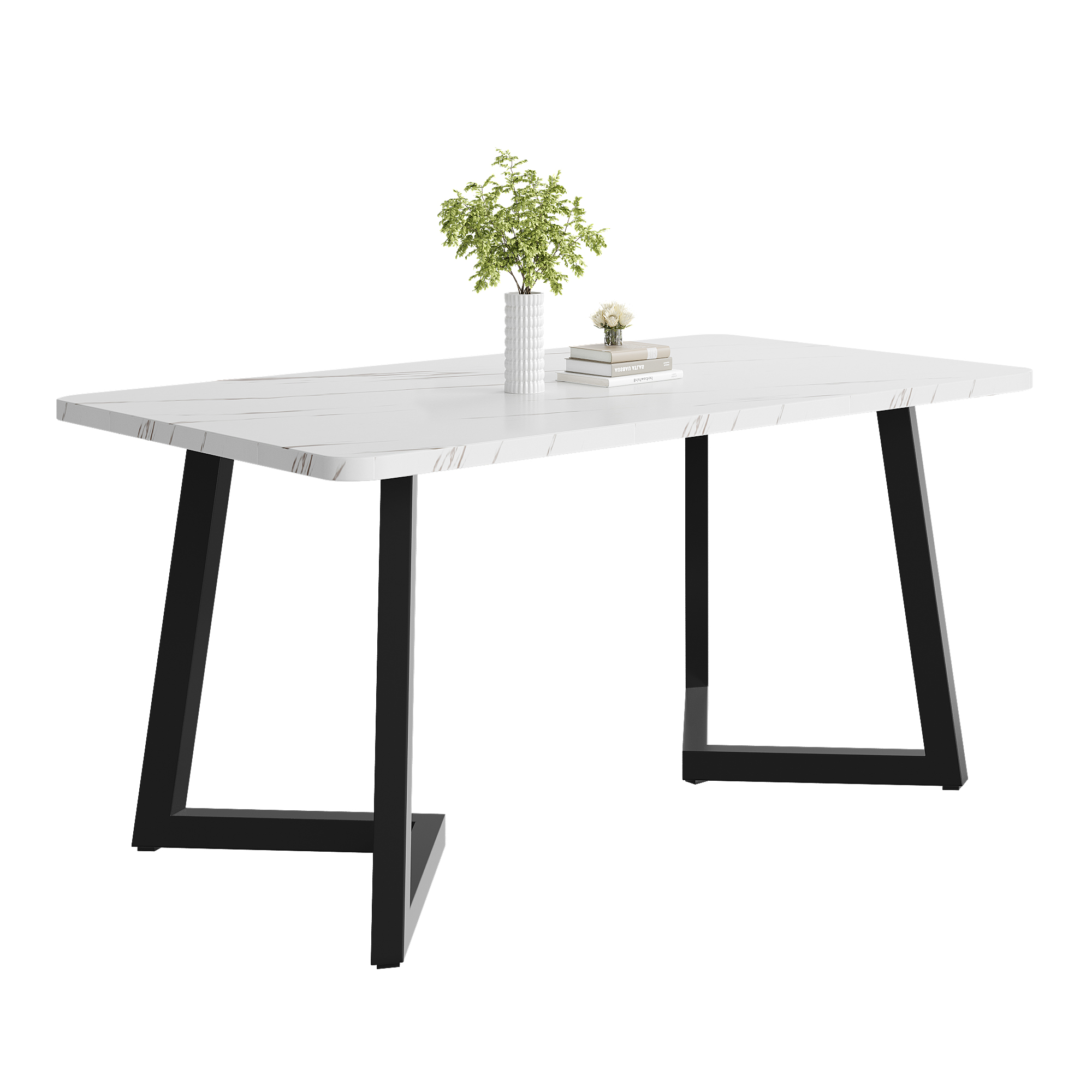 Table À Manger Rectangulaire En Mdf Avec Motif Marbré Et Pieds Métal