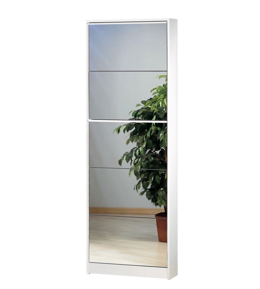 Scarpiera Bianca Con 5 Ante A Specchio, 62x182x18cm