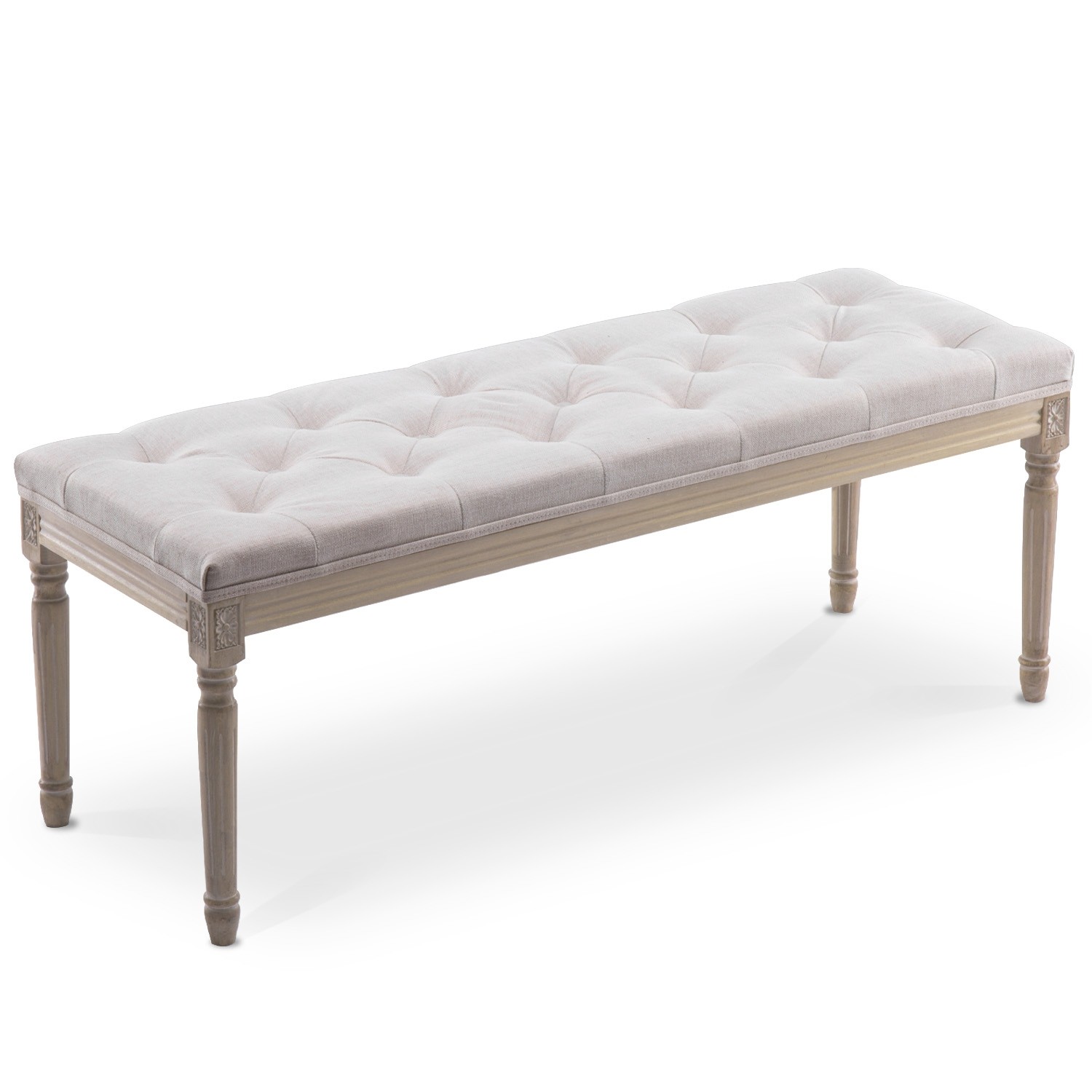 Intensedeco - Banc Capitonné Romane Xl Style Louis Xvi Tissu Beige