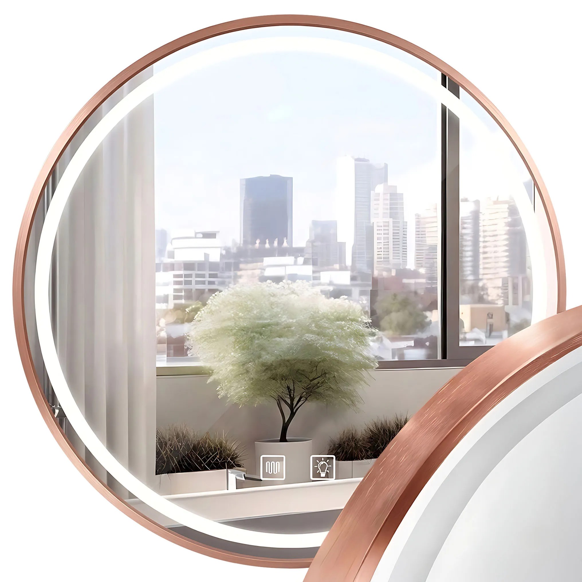 Rea – Miroir Lumineux De Salle De Bain Rond 80cm – Cuivre Brossé