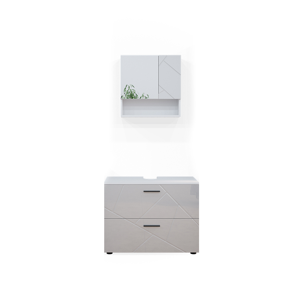 Vicco - Ensemble de meubles de salle de bain Irma, Blanc Haute brillance, 2 parties