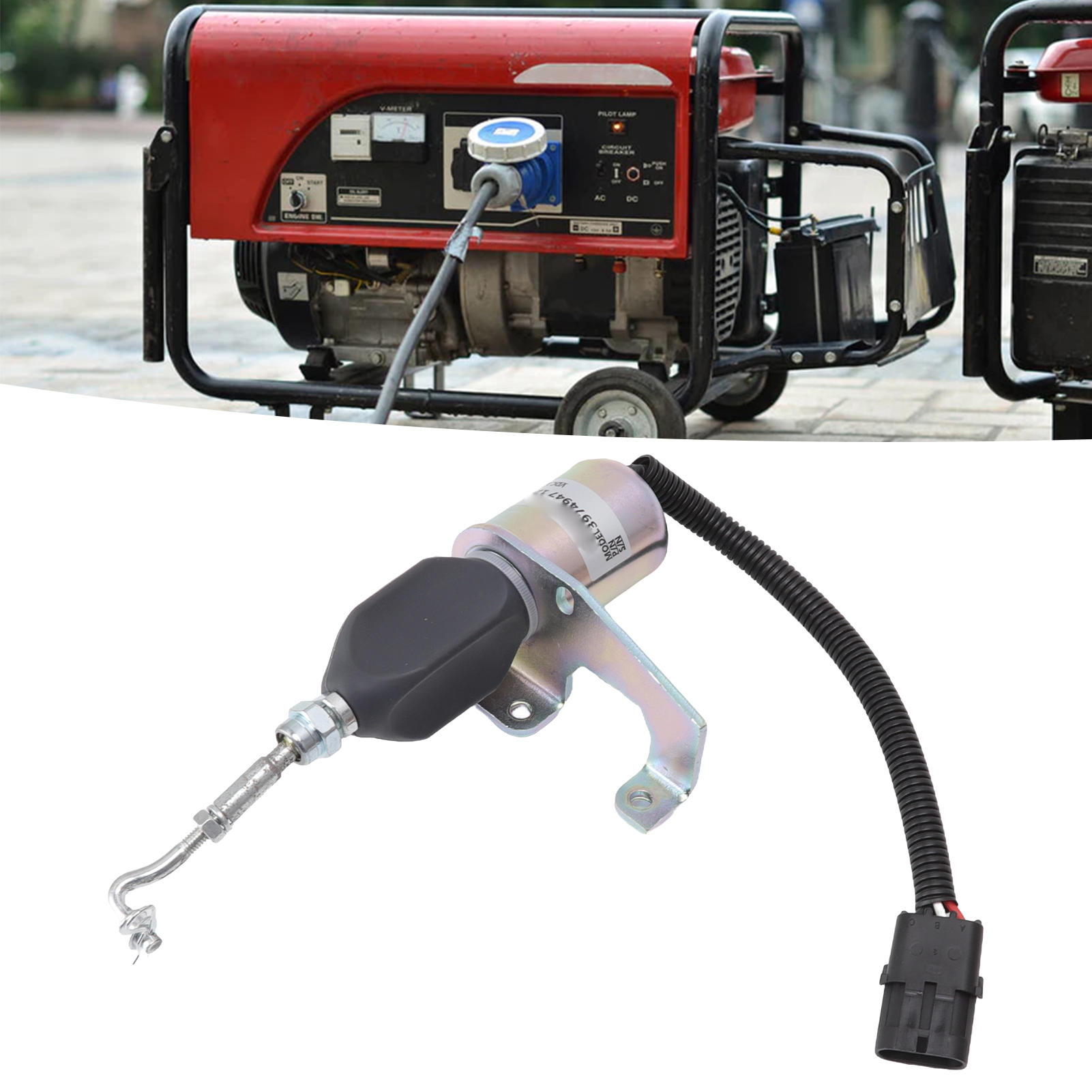Électrovanne d'arrêt 12V passage direct pour groupe électrogène, fer, entraxe 55 mm, modèle 3974947