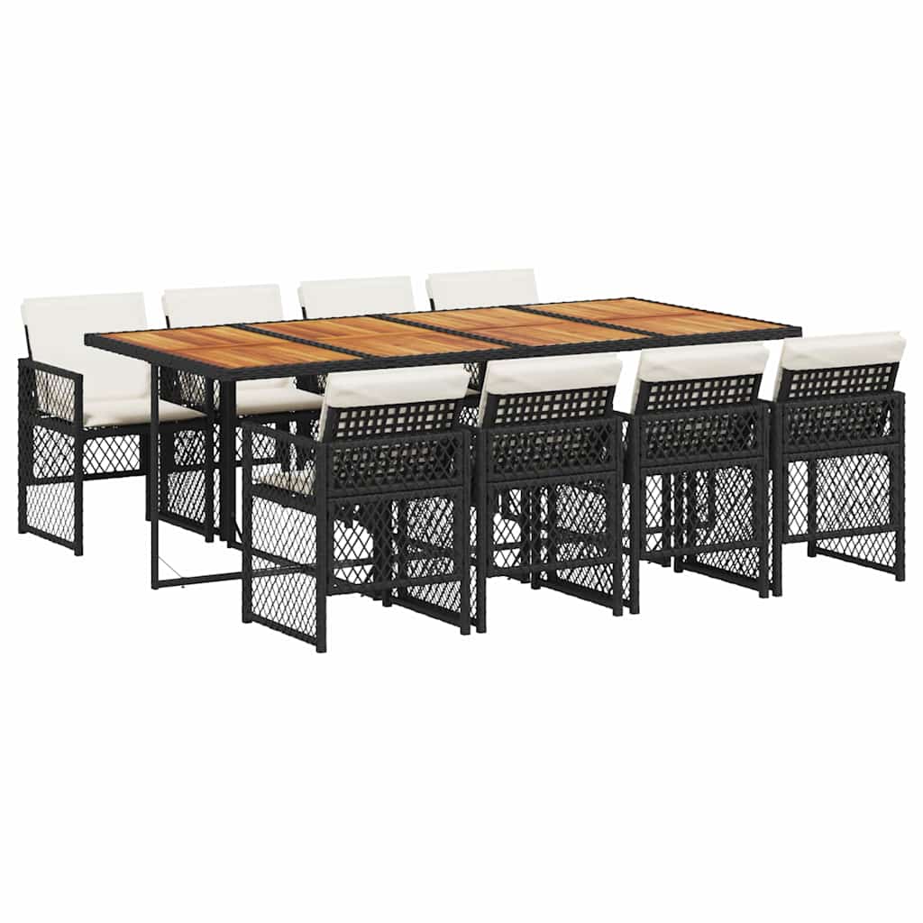 9 Piece Garden Dining Set With Cushions Black Poly Rattan Vidaxl