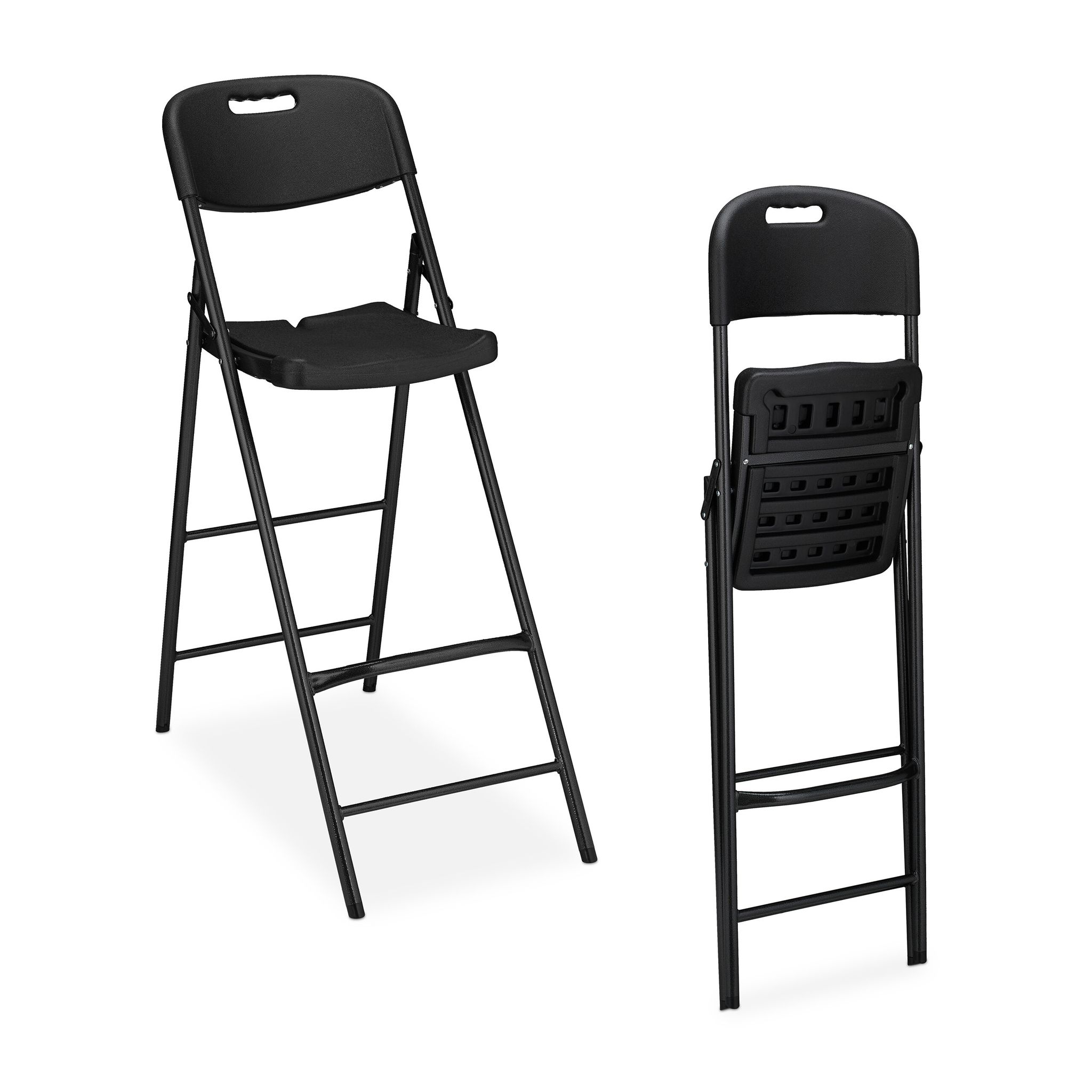 Relaxdays - Foldable Bar Stool, Set Of 2, Backrest, Hxwxd, 118 X 44.5 X 82 Cm, High Chair, Balcony, Pe & Metal, Black