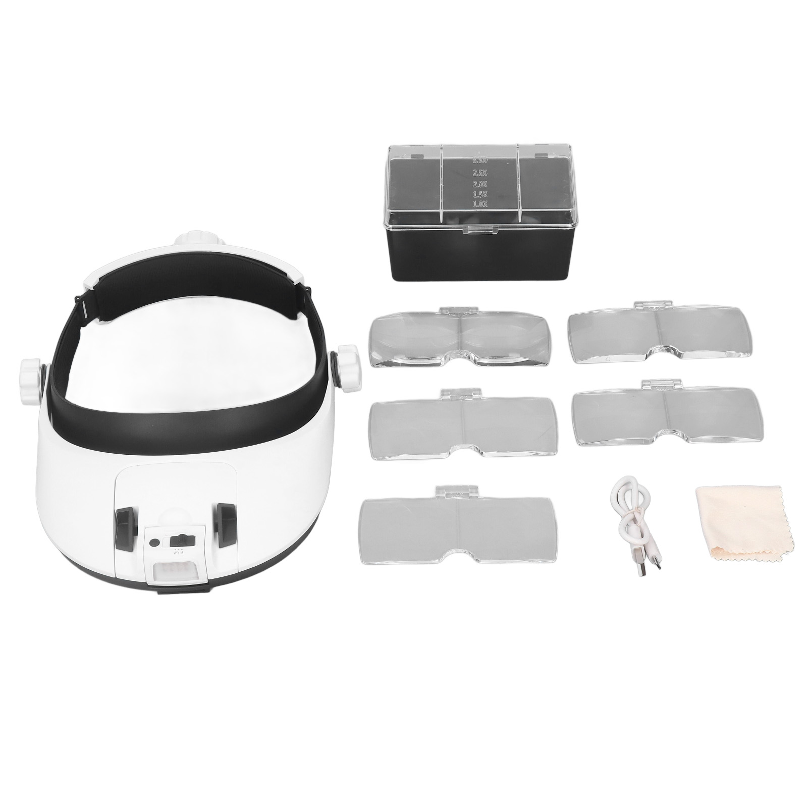 Loupe frontale à LED rechargeable avec 5 paires de verres interchangeables, grossissement 1,0X à 3,5X