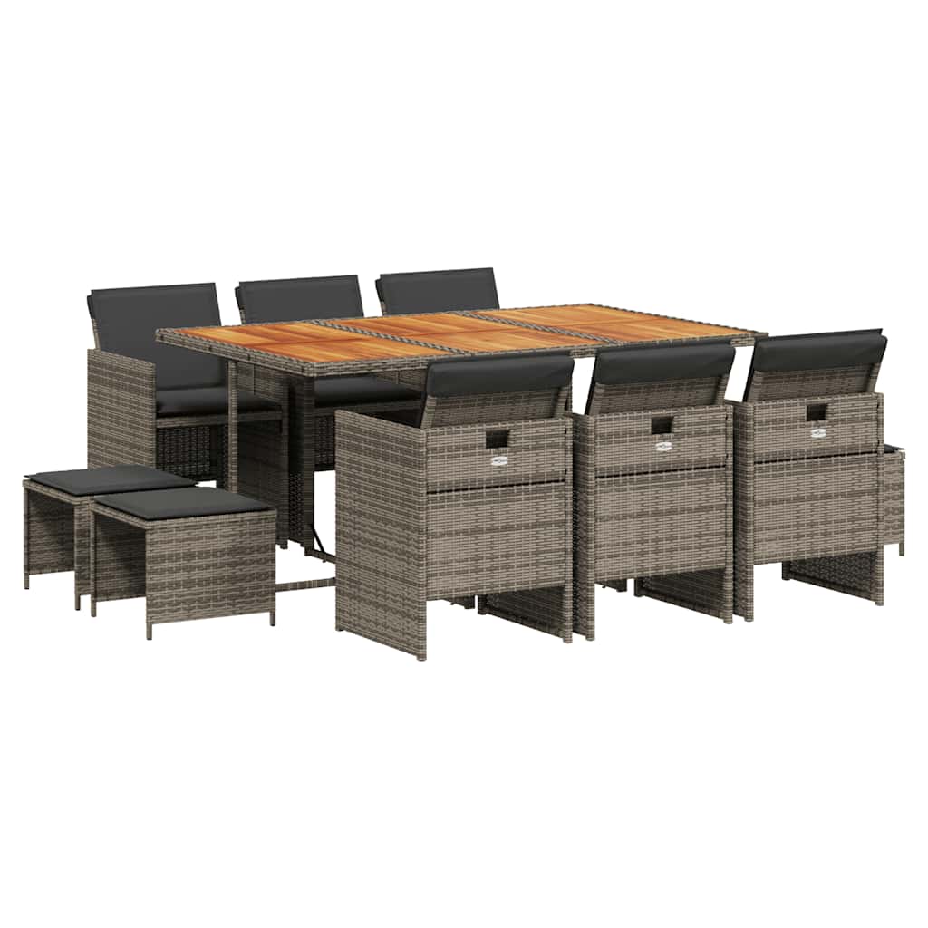 11 Piece Garden Dining Set With Cushions Grey Poly Rattan Vidaxl