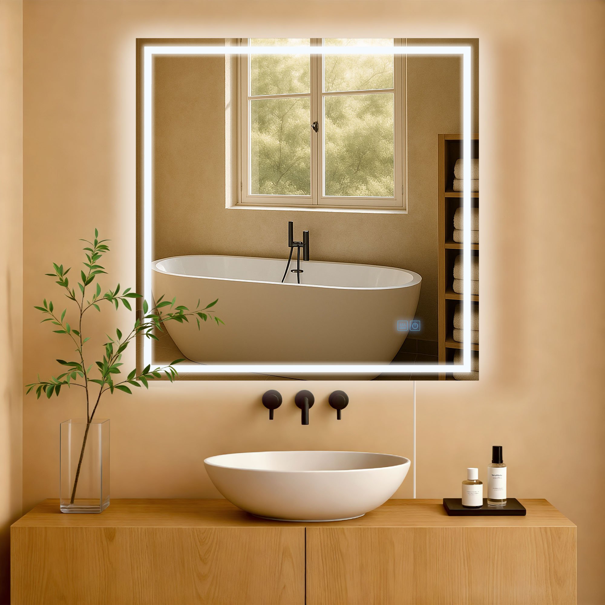 Clp – Miroir Lumineux De Salle De Bain 80x80 Cm – Éclairage Led