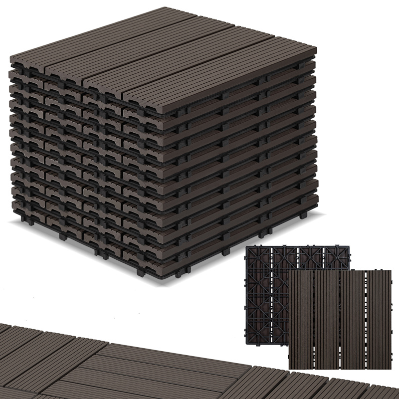 Wolketon Confezione Da 60 Piastrelle Per Decking In Wpc, 4 Listelli, 10 M², 30 X 60 Cm, Teak, Piastrelle In Legno Composito Ad Incastro