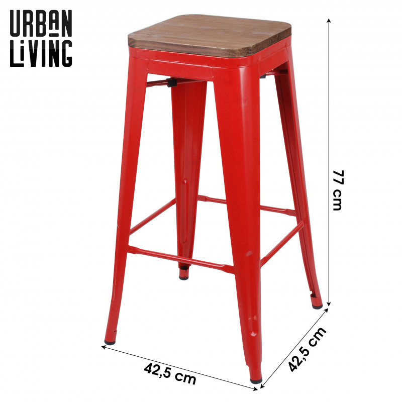 Ac-deco - Tabourets De Bar Vintage Carré En Métal - Rouge Et Bois