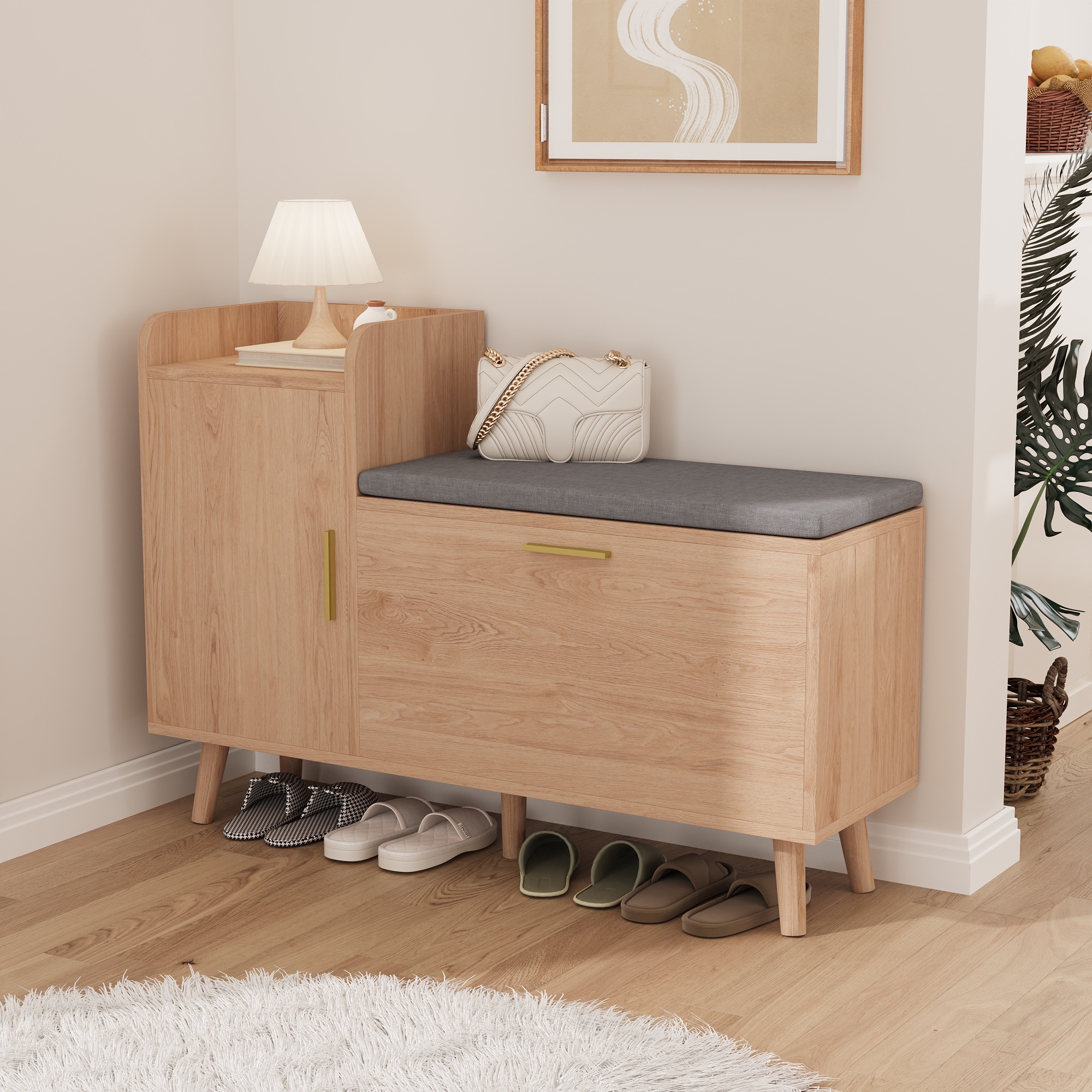 Tanant - Meuble À Chaussures 100cm Avec Banc À Chaussures Rembourré