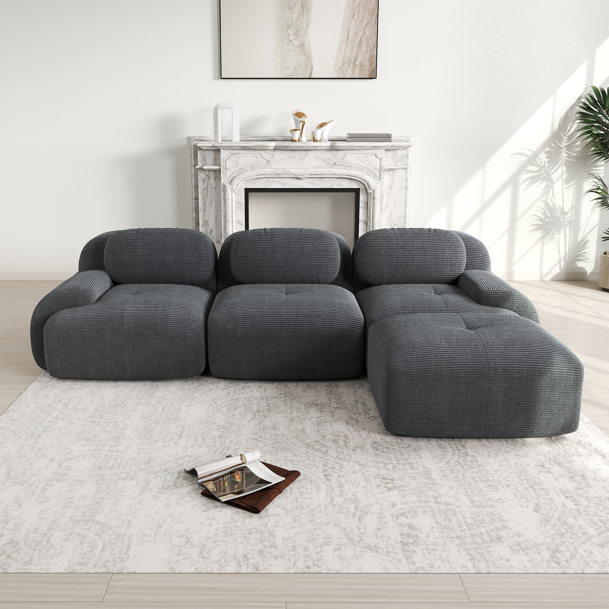 Eifson – Canapé D'Angle Modulable 298x178x75 Cm – Velours Côtelé