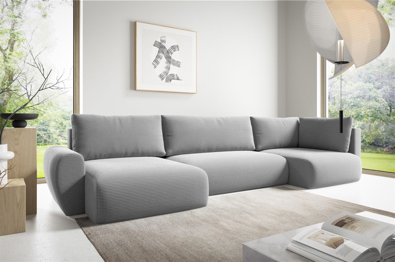 Fun Möbel Wohnlandschaft Schlafsofa Galan Stoff Poso Hellgrau Ottomane Links - Bild 2