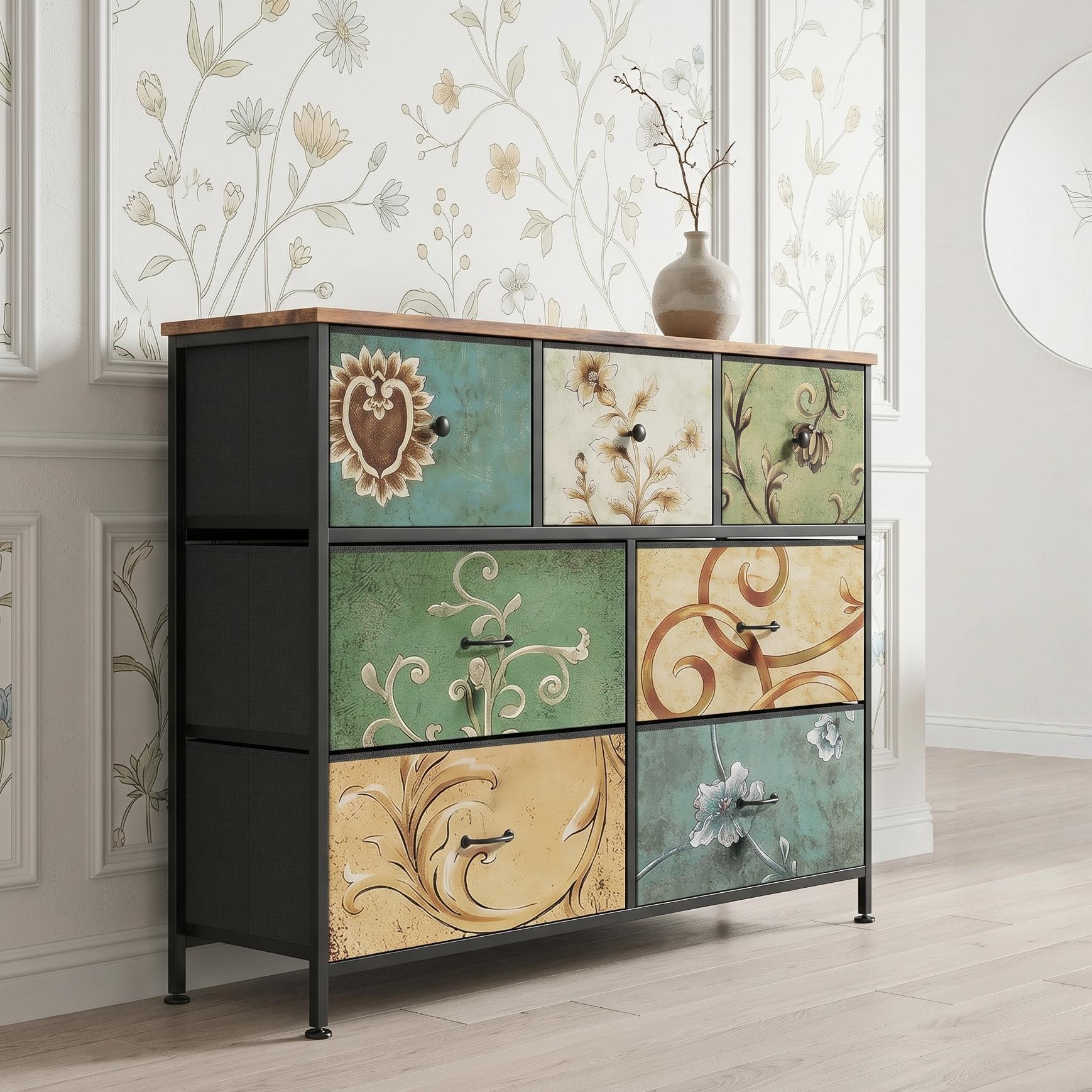 Commode Avec 5 Tiroirs Vert 100 Cm - Meuble De Rangement Et Poignées
