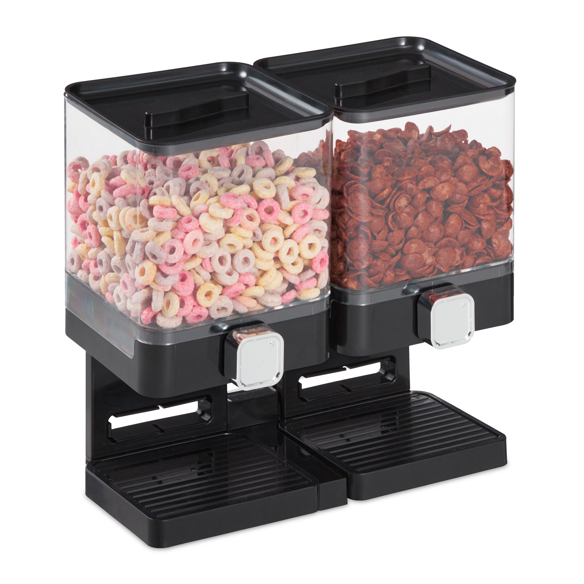 Relaxdays - Double Cereal Dispenser, Cornflake Spender, Nut Container, Breakfast Bar Accessory, Plastic, In Black