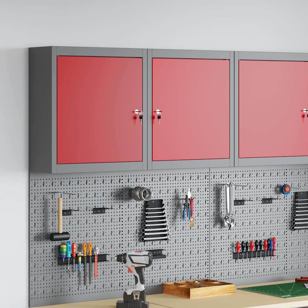 Armoire à outils en acier et bois d'ingénierie, rouge et gris, 50 x 20 x 55 cm, charge 15 kg