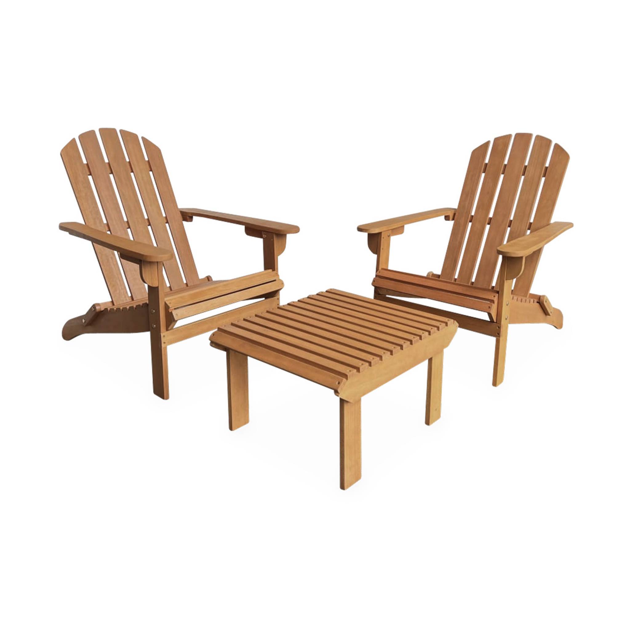 Lot De 2 Fauteuils De Jardin En Bois Avec Un Repose-pieds/table Basse